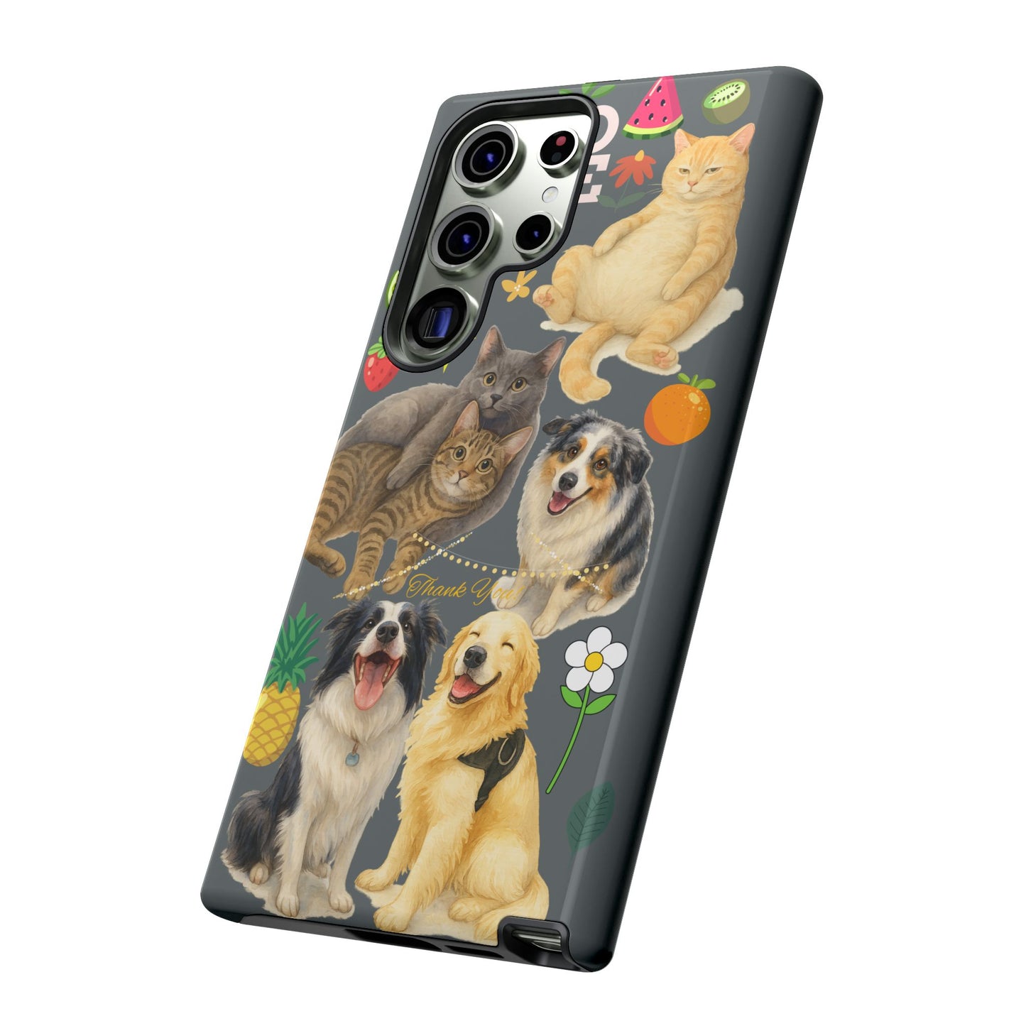 60A-7 Dog and Cat Printed Dual-Layer Phone Case In Dark Grey – Glossy or Matte Finish – iPhone & Android Compatible