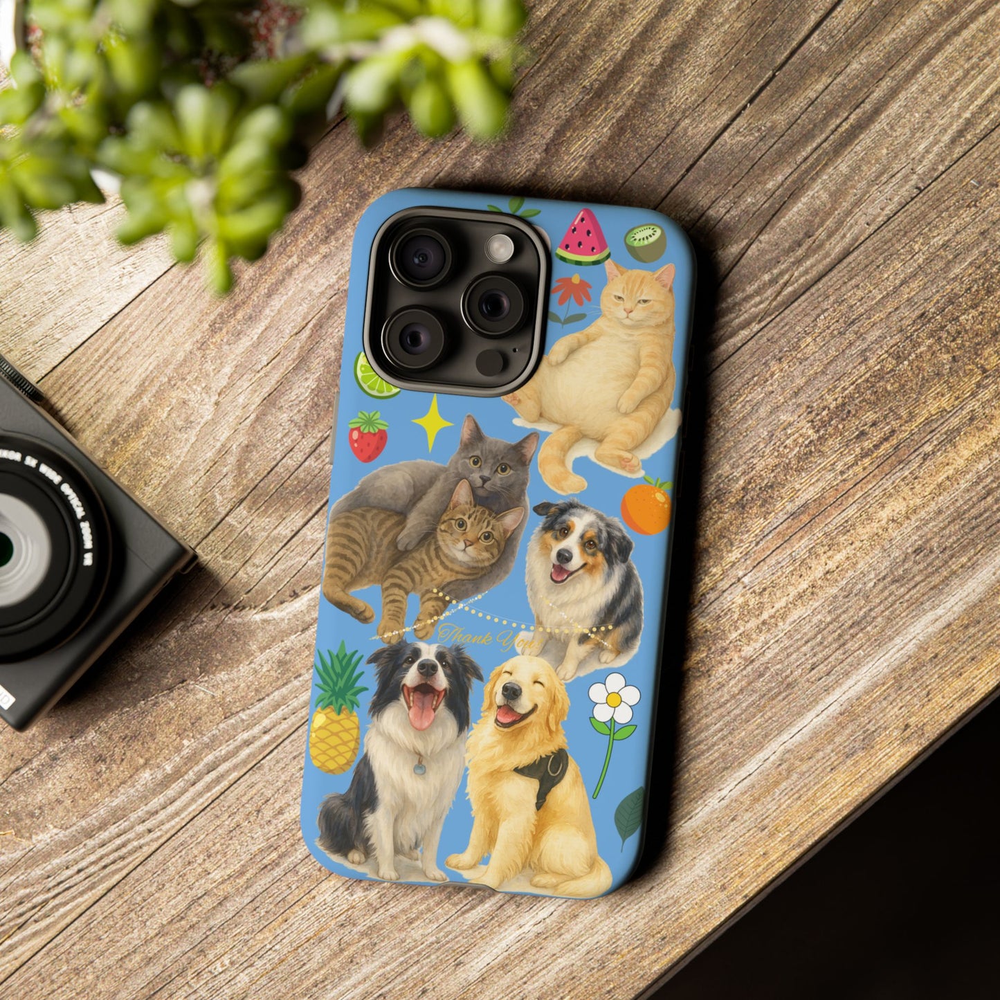 60A-1 Dog and Cat Printed Dual-Layer Phone Case In Blue – Glossy or Matte Finish – iPhone & Android Compatible