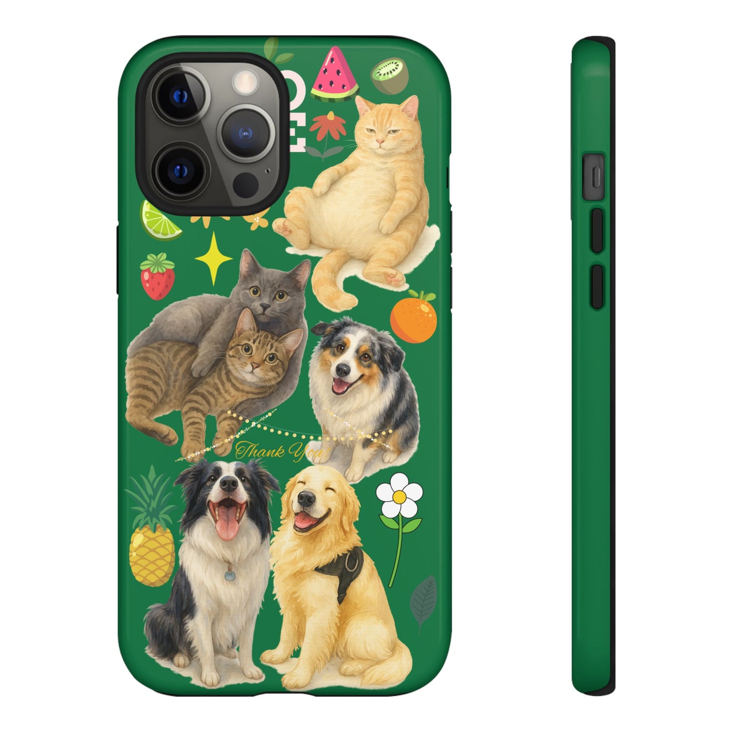 60A-10 Dog and Cat Printed Dual-Layer Phone Case In Dark Green – Glossy or Matte Finish – iPhone & Android Compatible