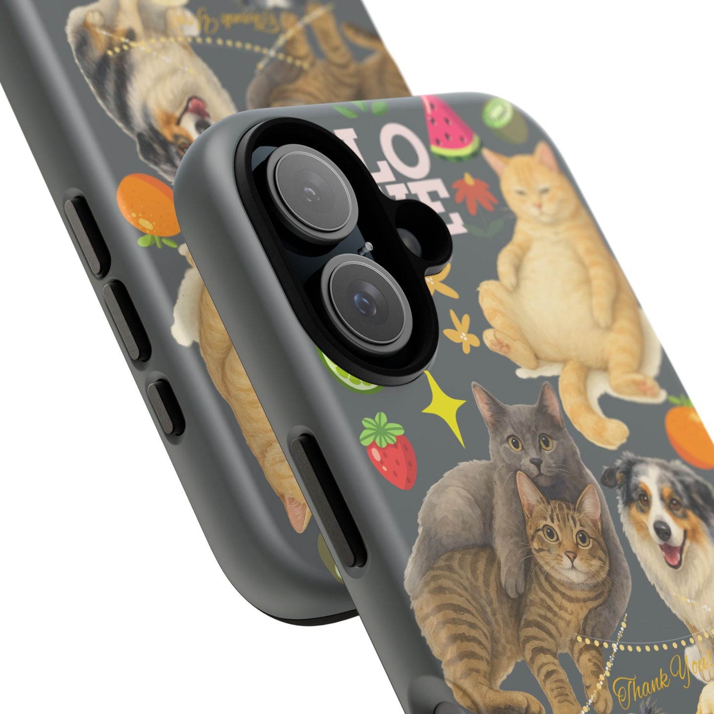 60A-7 Dog and Cat Printed Dual-Layer Phone Case In Dark Grey – Glossy or Matte Finish – iPhone & Android Compatible
