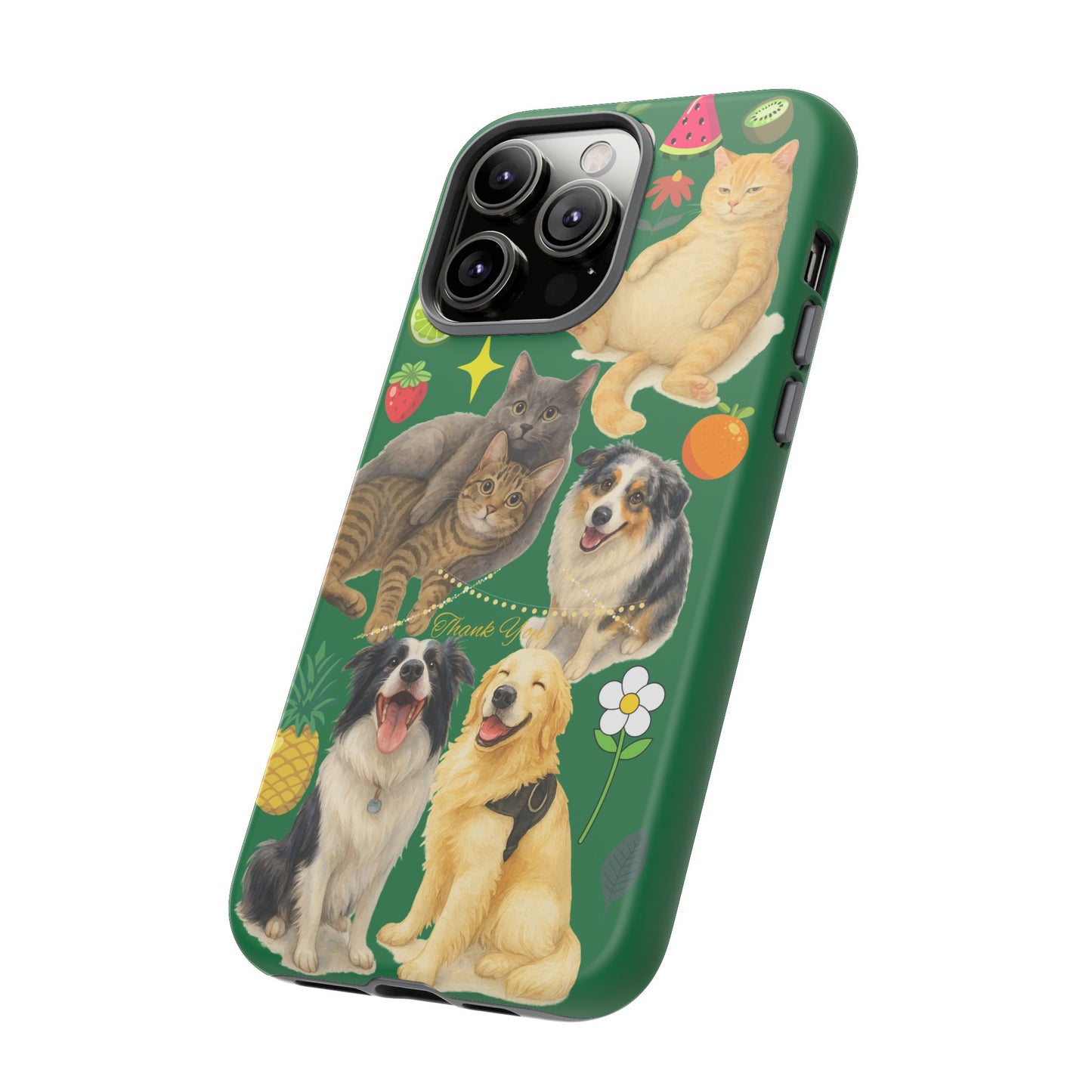 60A-10 Dog and Cat Printed Dual-Layer Phone Case In Dark Green – Glossy or Matte Finish – iPhone & Android Compatible