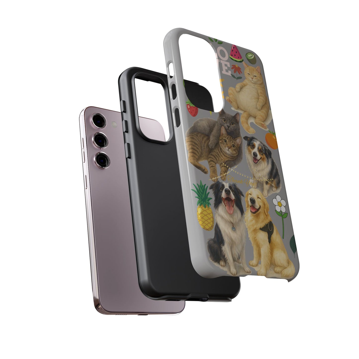60A-6 Dog and Cat Printed Dual-Layer Phone Case In Light Grey – Glossy or Matte Finish – iPhone & Android Compatible