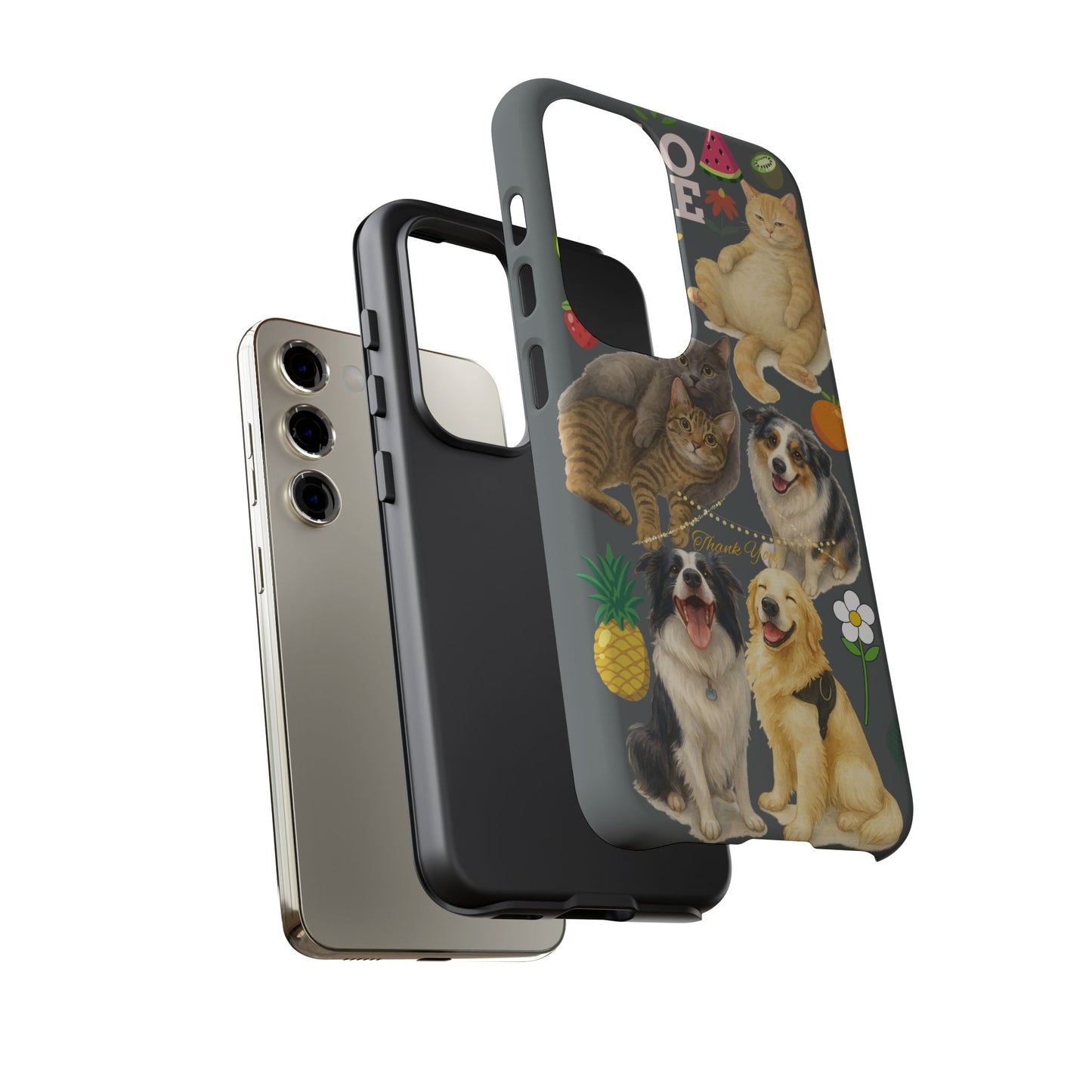 60A-7 Dog and Cat Printed Dual-Layer Phone Case In Dark Grey – Glossy or Matte Finish – iPhone & Android Compatible
