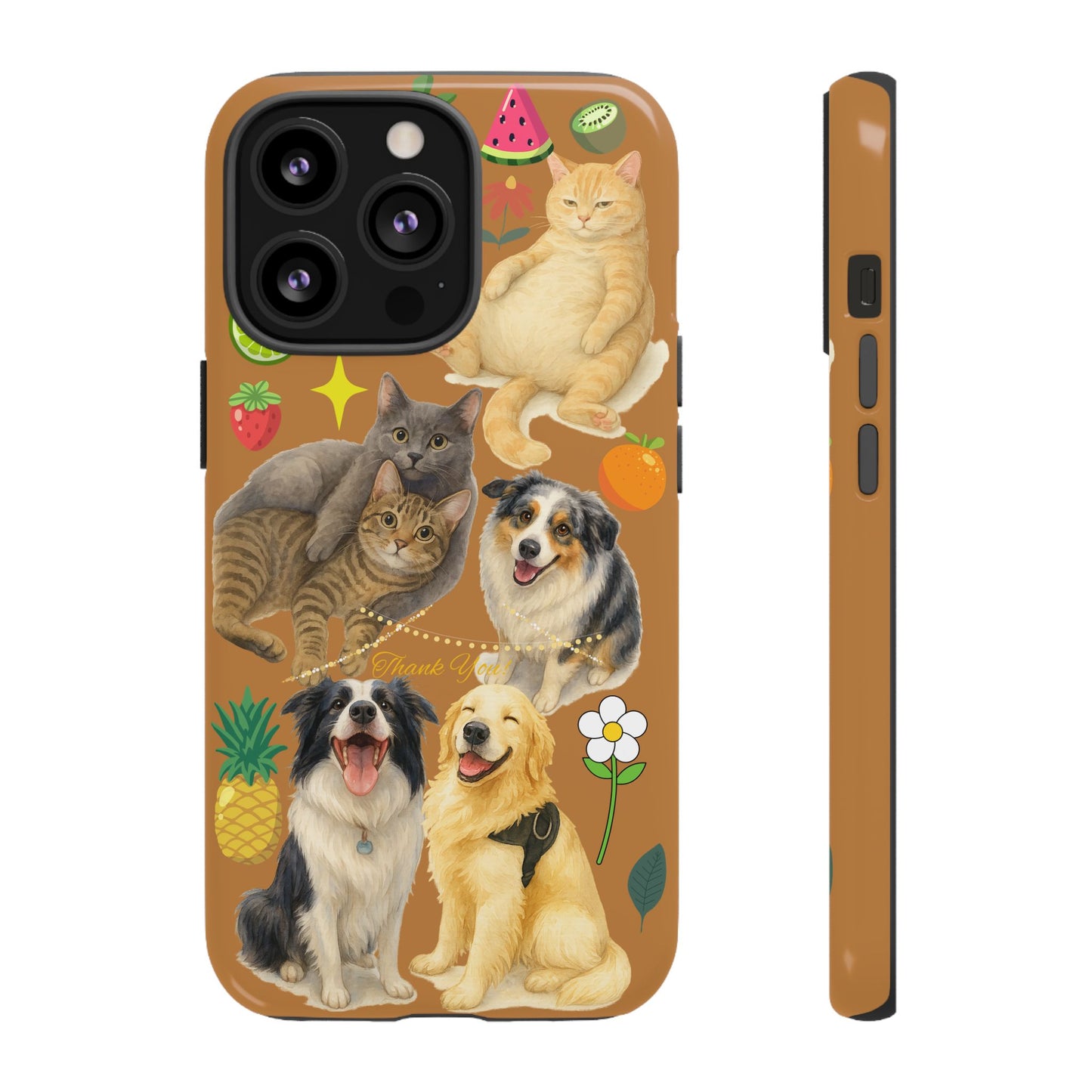 60A-9 Dog and Cat Printed Dual-Layer Phone Case In Light Brown – Glossy or Matte Finish – iPhone & Android Compatible