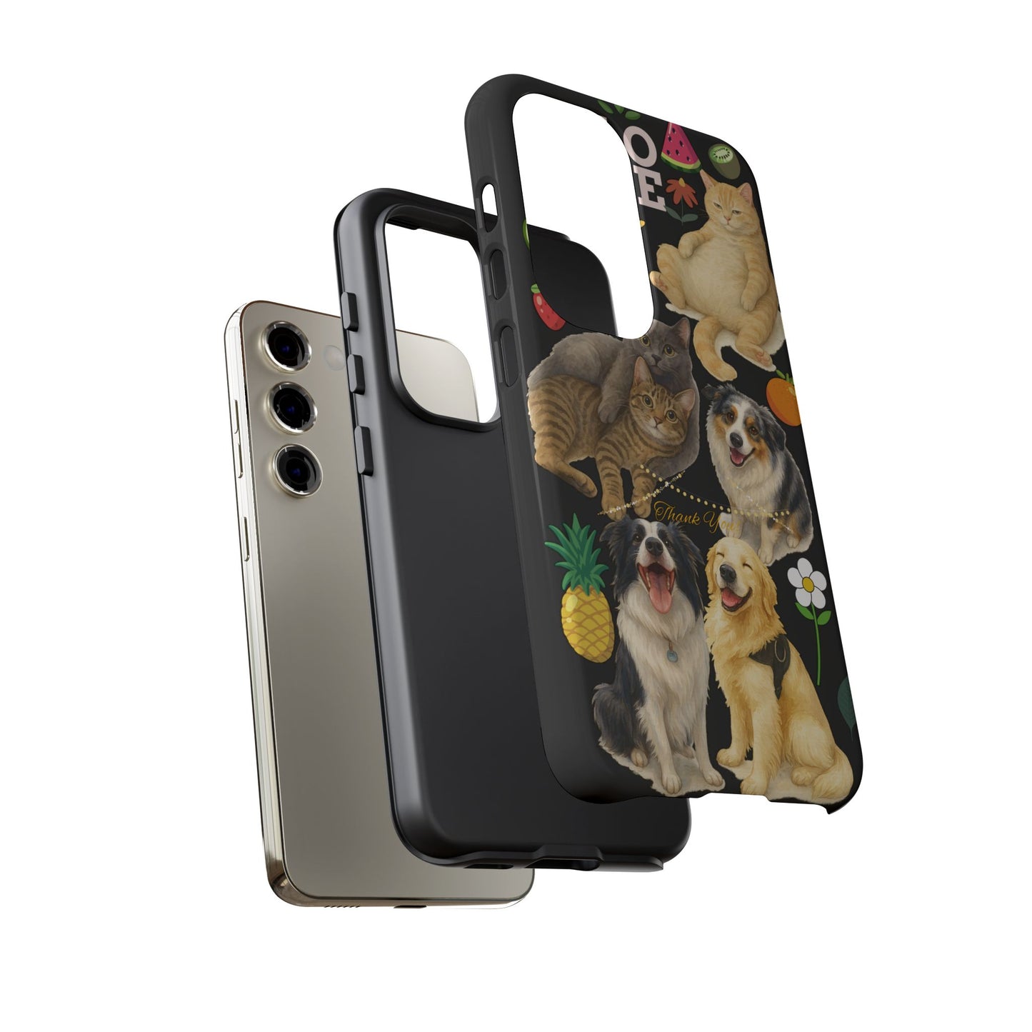 60A-8 Dog and Cat Printed Dual-Layer Phone Case In Black – Glossy or Matte Finish – iPhone & Android Compatible