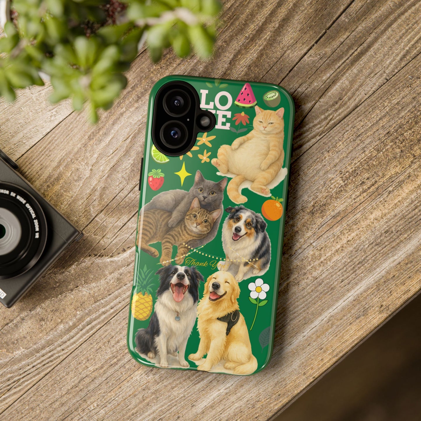 60A-10 Dog and Cat Printed Dual-Layer Phone Case In Dark Green – Glossy or Matte Finish – iPhone & Android Compatible