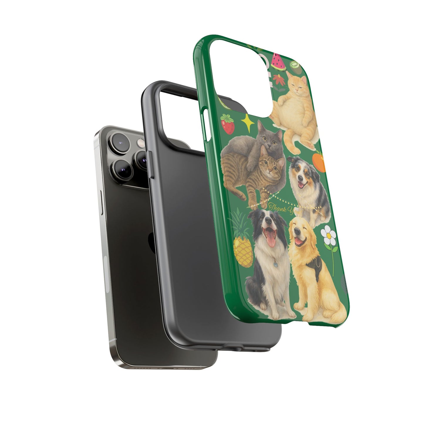 60A-10 Dog and Cat Printed Dual-Layer Phone Case In Dark Green – Glossy or Matte Finish – iPhone & Android Compatible