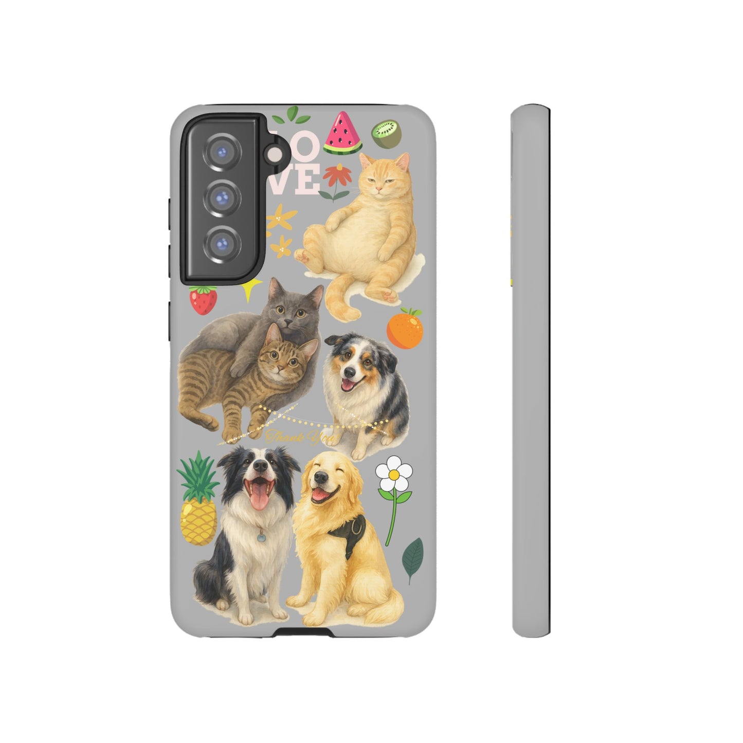 60A-6 Dog and Cat Printed Dual-Layer Phone Case In Light Grey – Glossy or Matte Finish – iPhone & Android Compatible