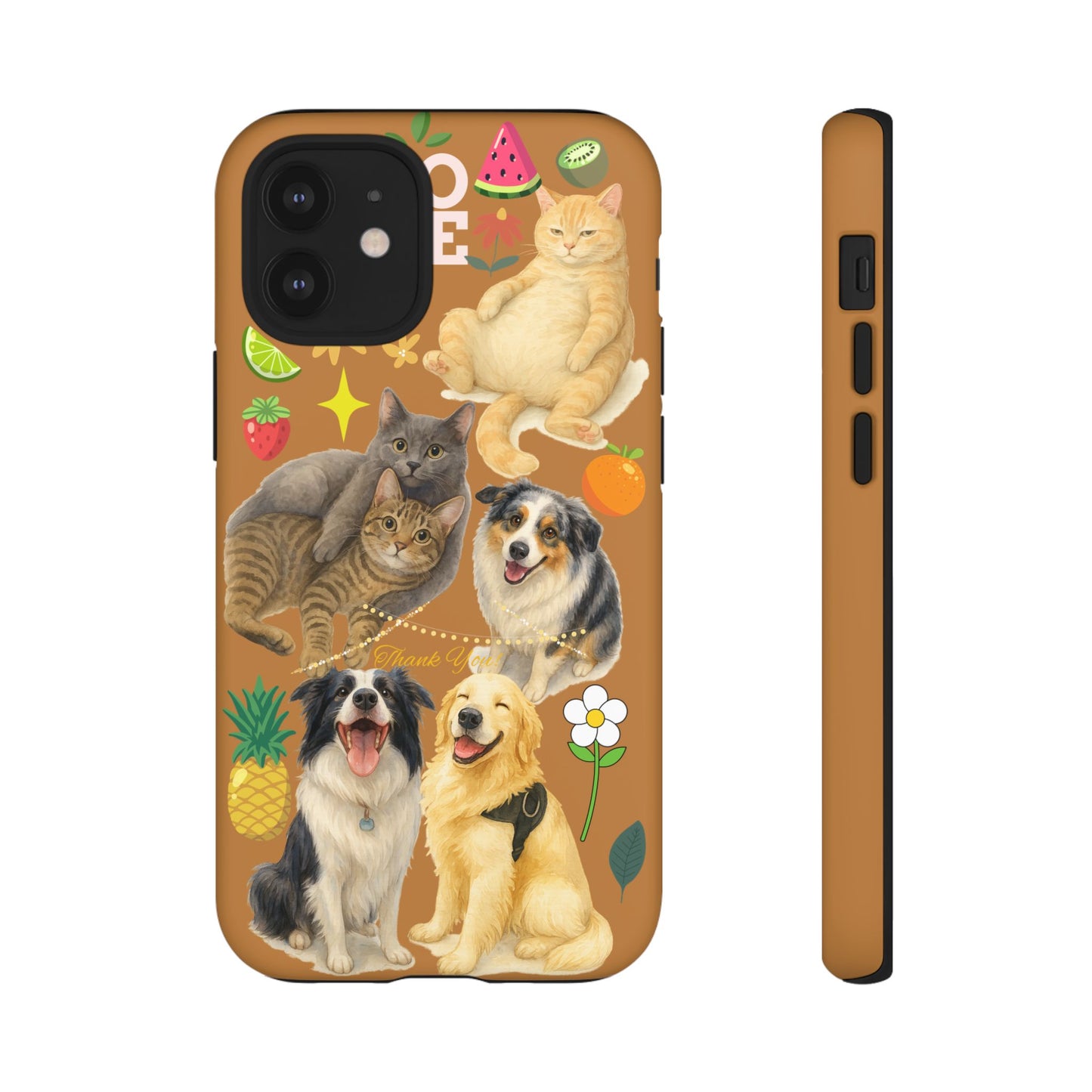 60A-9 Dog and Cat Printed Dual-Layer Phone Case In Light Brown – Glossy or Matte Finish – iPhone & Android Compatible