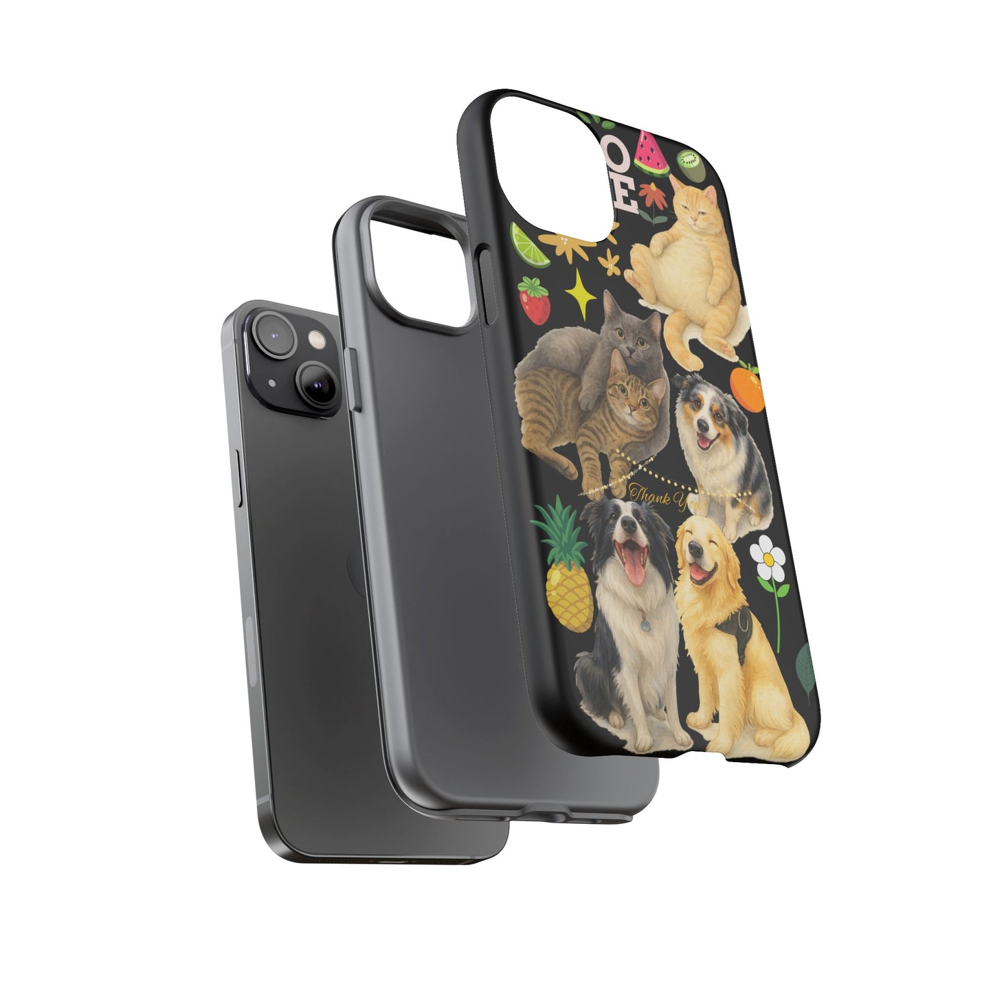 60A-8 Dog and Cat Printed Dual-Layer Phone Case In Black – Glossy or Matte Finish – iPhone & Android Compatible