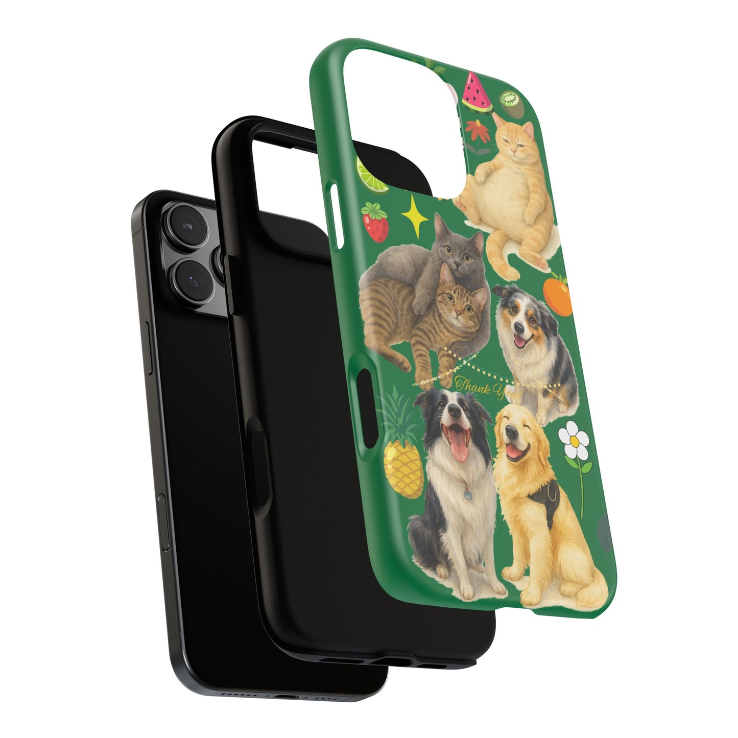 60A-10 Dog and Cat Printed Dual-Layer Phone Case In Dark Green – Glossy or Matte Finish – iPhone & Android Compatible