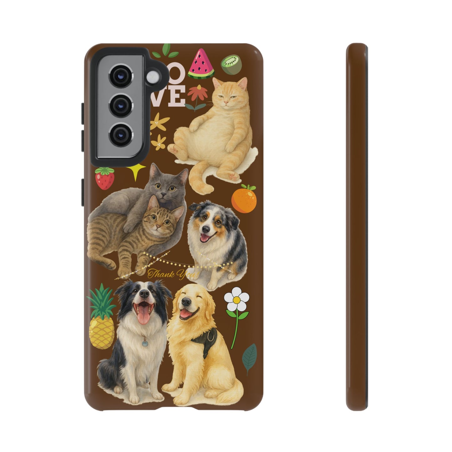 60A-11 Dog and Cat Printed Dual-Layer Phone Case In Dark Brown – Glossy or Matte Finish – iPhone & Android Compatible