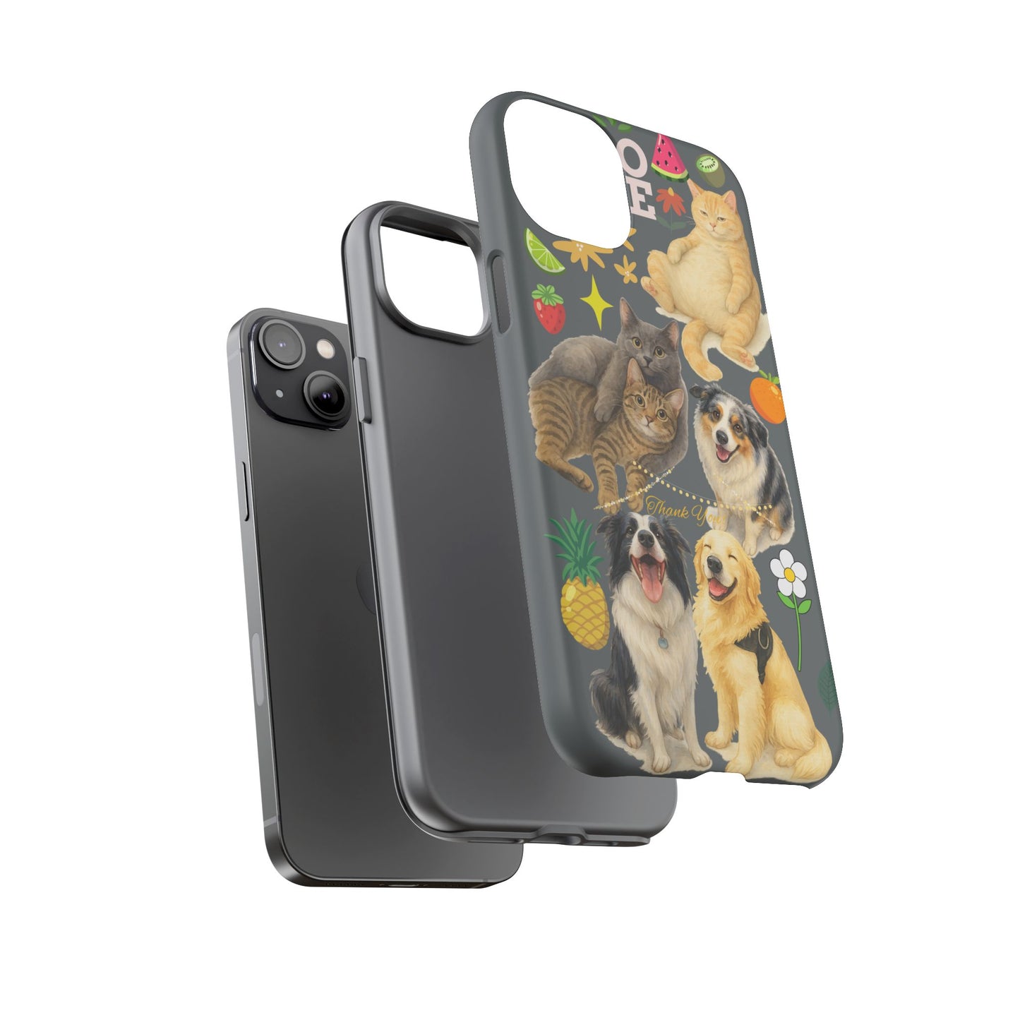 60A-7 Dog and Cat Printed Dual-Layer Phone Case In Dark Grey – Glossy or Matte Finish – iPhone & Android Compatible