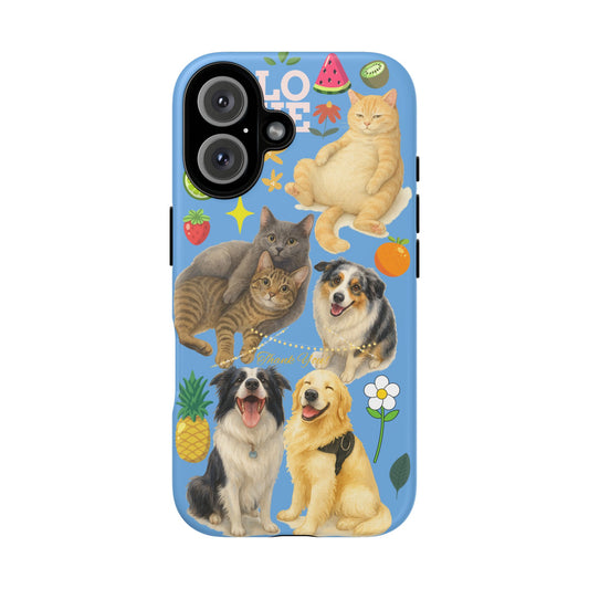 60A-1 Dog and Cat Printed Dual-Layer Phone Case In Blue – Glossy or Matte Finish – iPhone & Android Compatible