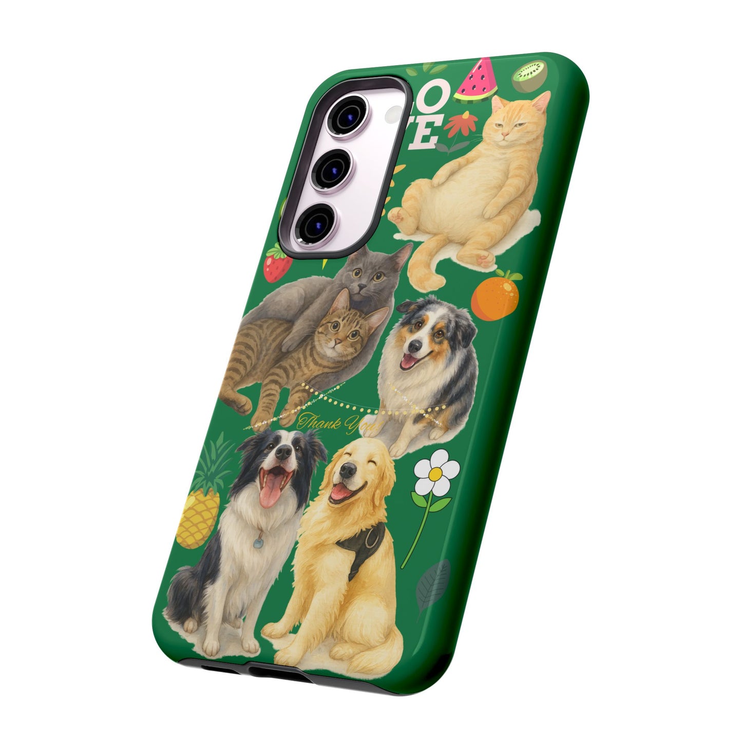 60A-10 Dog and Cat Printed Dual-Layer Phone Case In Dark Green – Glossy or Matte Finish – iPhone & Android Compatible
