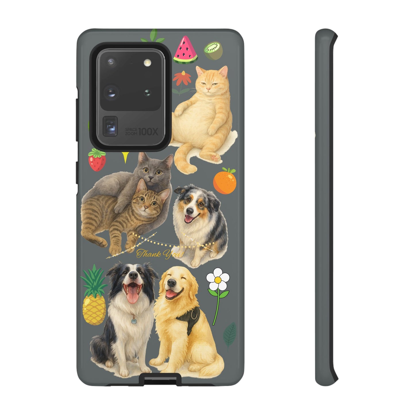 60A-7 Dog and Cat Printed Dual-Layer Phone Case In Dark Grey – Glossy or Matte Finish – iPhone & Android Compatible