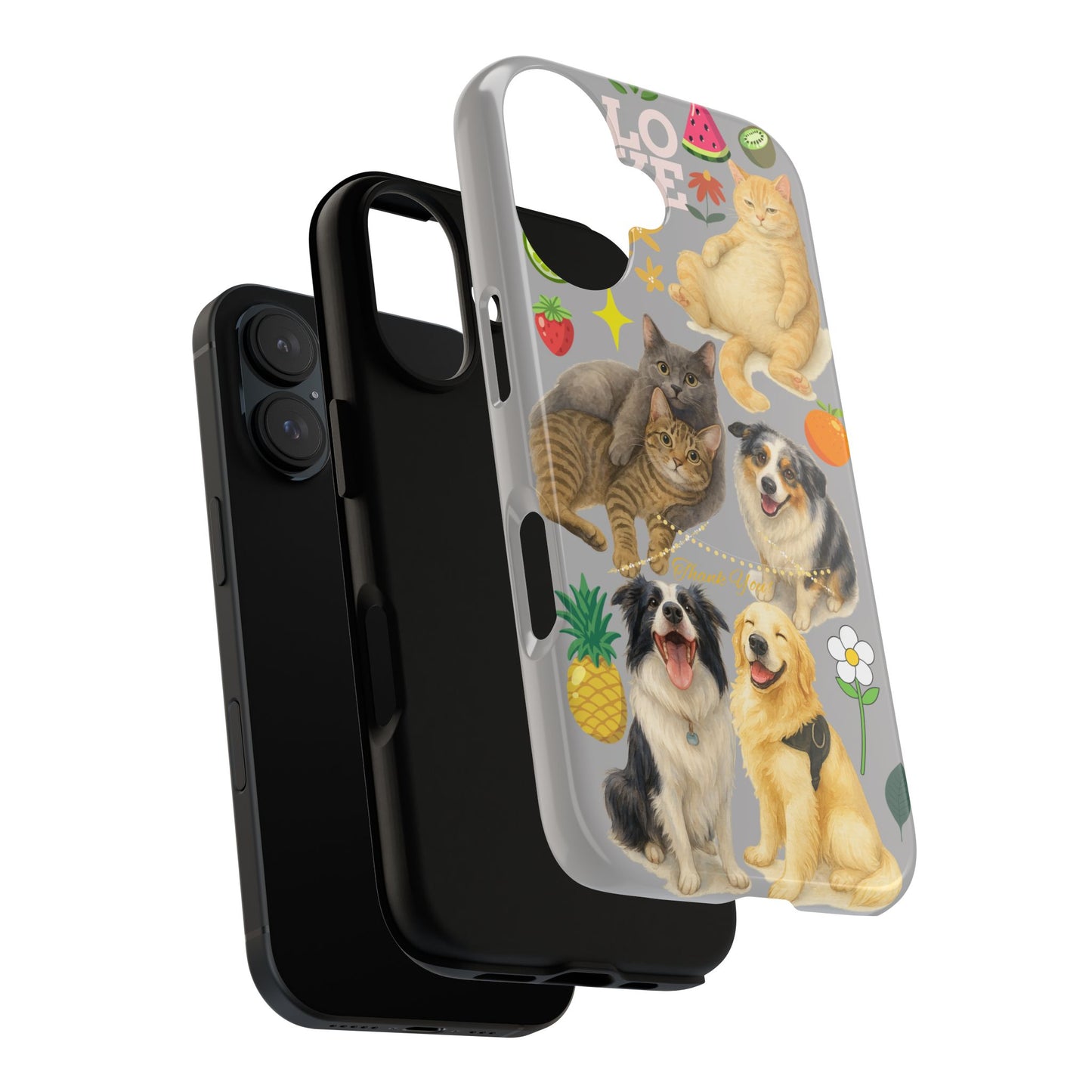60A-6 Dog and Cat Printed Dual-Layer Phone Case In Light Grey – Glossy or Matte Finish – iPhone & Android Compatible