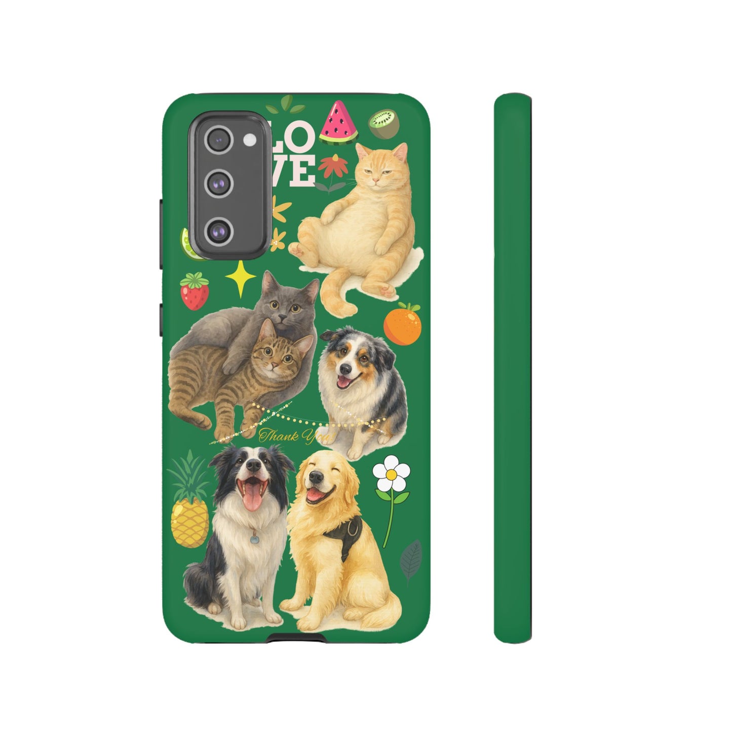 60A-10 Dog and Cat Printed Dual-Layer Phone Case In Dark Green – Glossy or Matte Finish – iPhone & Android Compatible