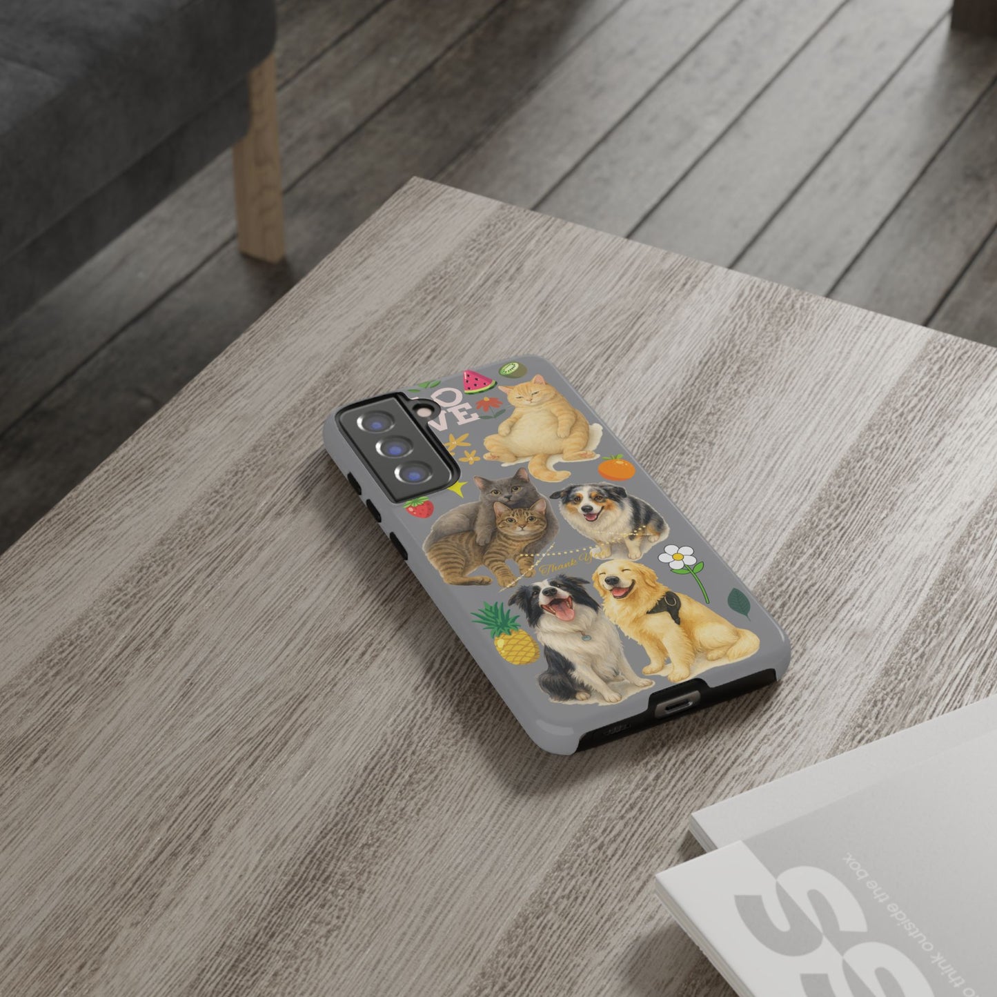 60A-3 Dog and Cat Printed Dual-Layer Phone Case In Grey – Glossy or Matte Finish – iPhone & Android Compatible