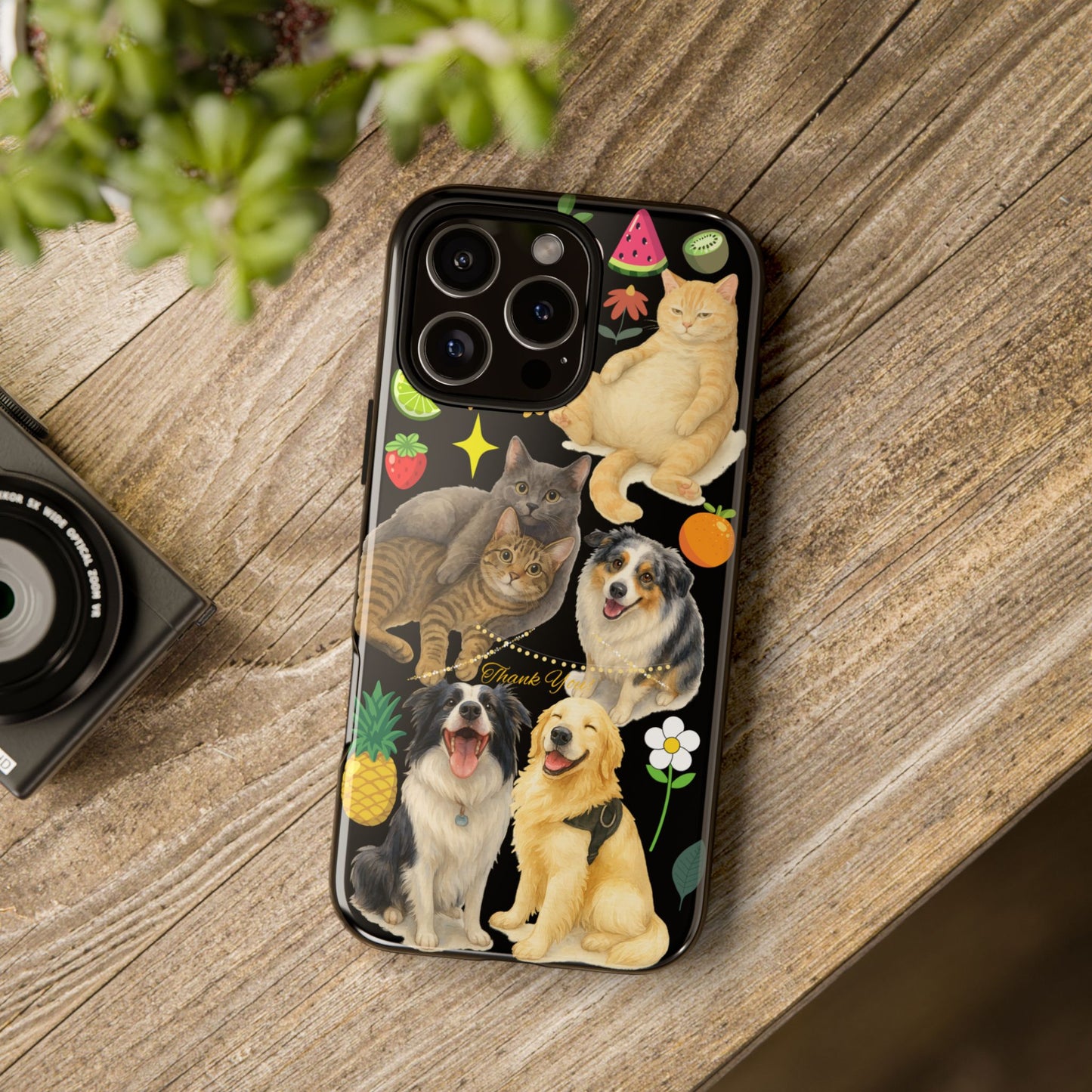 60A-8 Dog and Cat Printed Dual-Layer Phone Case In Black – Glossy or Matte Finish – iPhone & Android Compatible