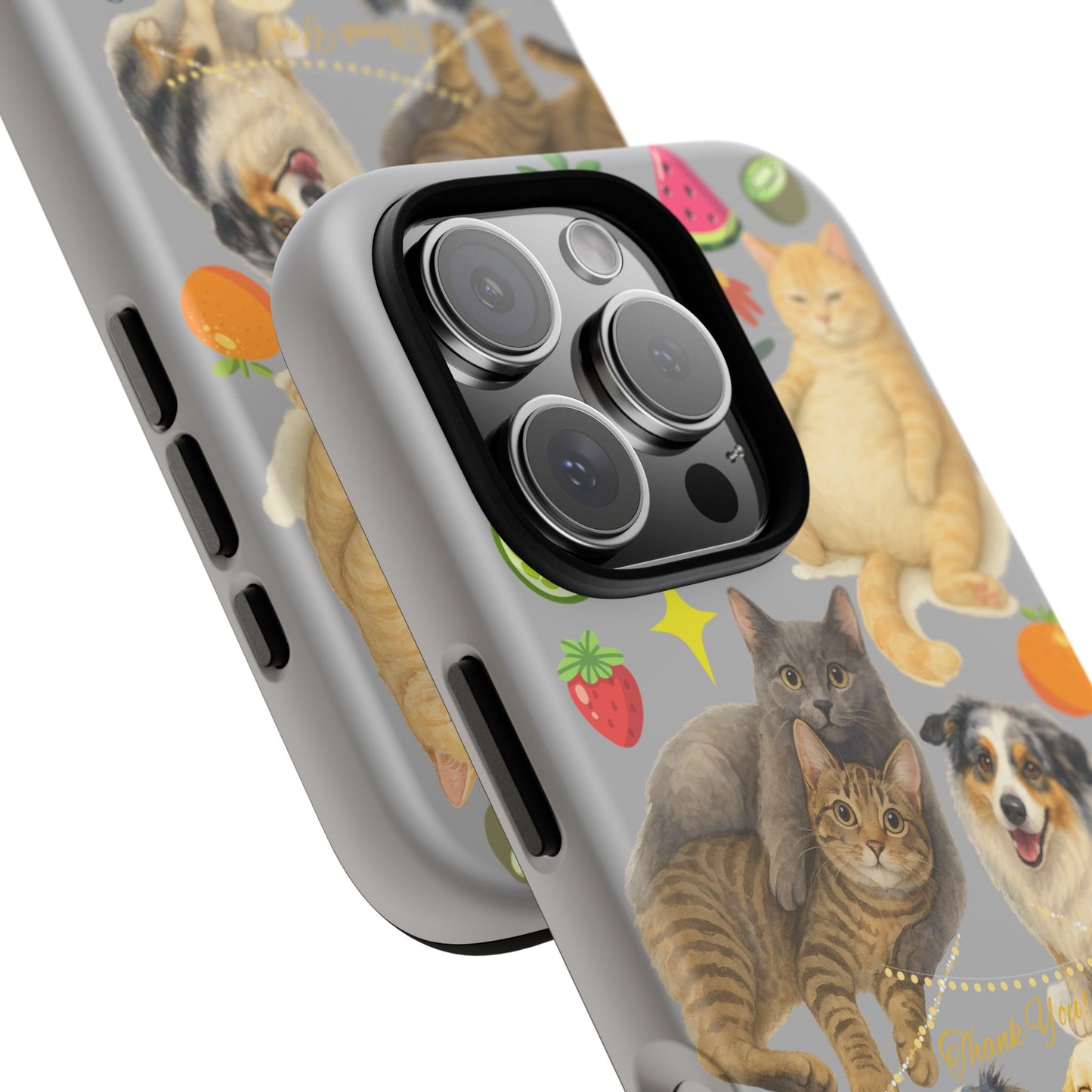 60A-6 Dog and Cat Printed Dual-Layer Phone Case In Light Grey – Glossy or Matte Finish – iPhone & Android Compatible