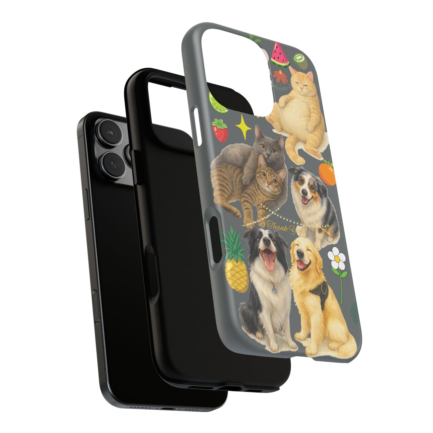 60A-7 Dog and Cat Printed Dual-Layer Phone Case In Dark Grey – Glossy or Matte Finish – iPhone & Android Compatible