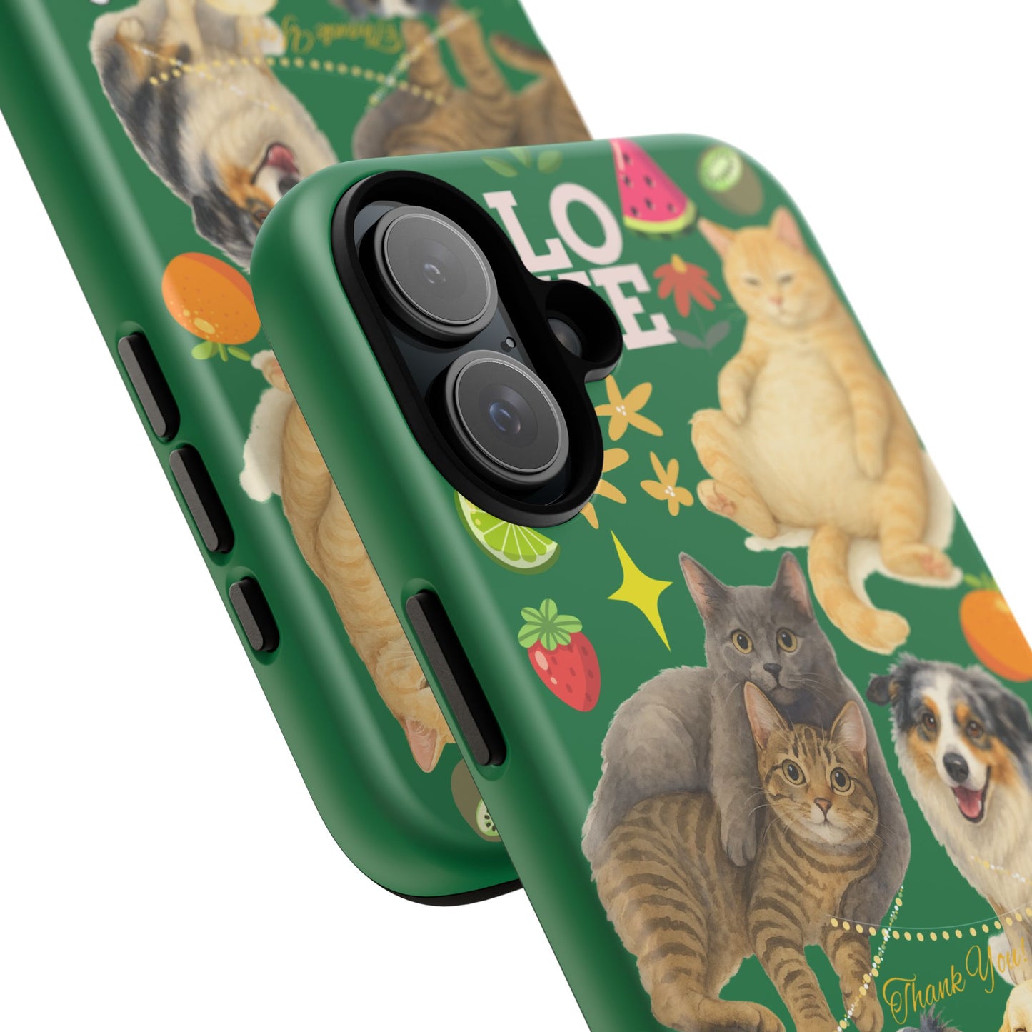 60A-10 Dog and Cat Printed Dual-Layer Phone Case In Dark Green – Glossy or Matte Finish – iPhone & Android Compatible