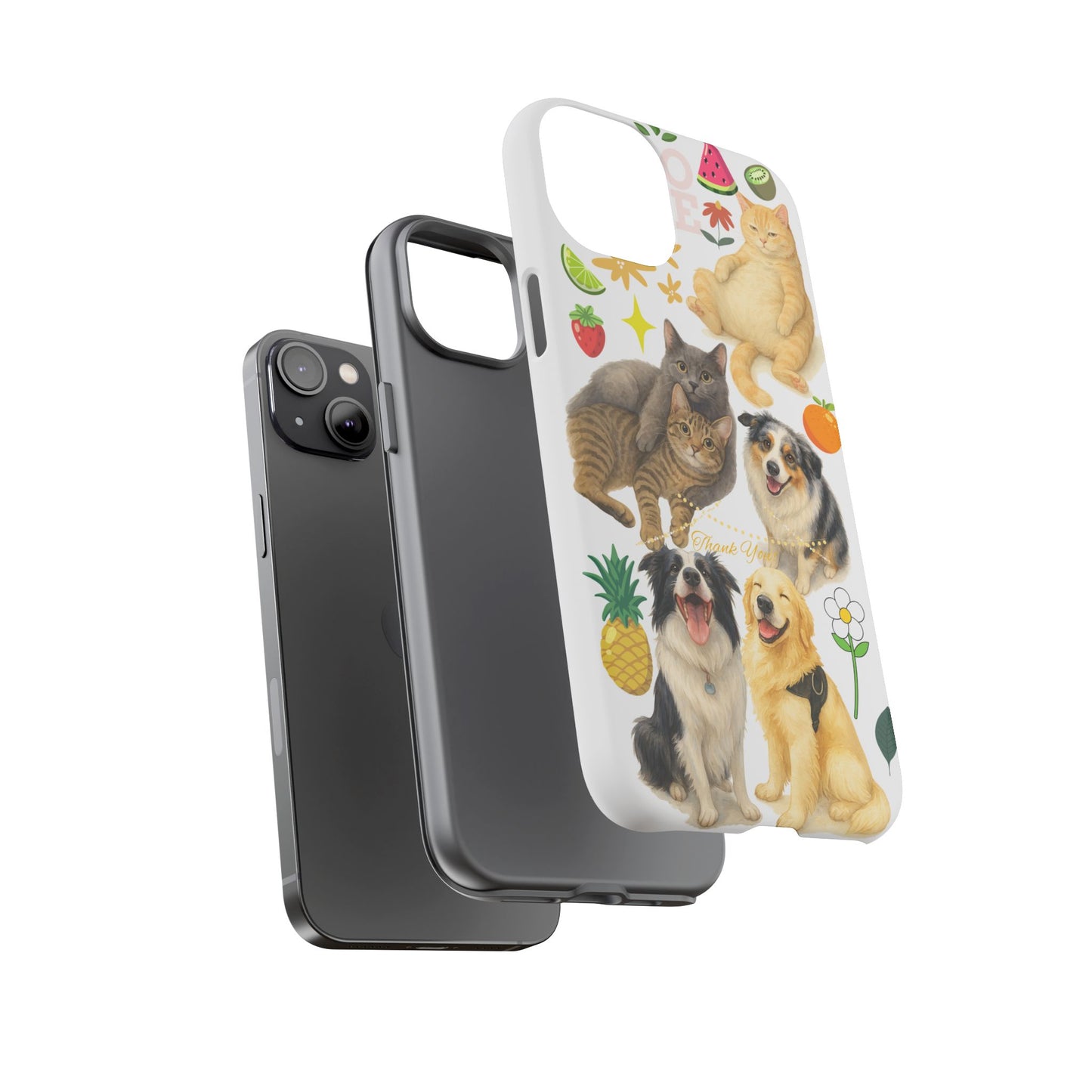 60A Dog and Cat Printed Dual-Layer Phone Case In White – Glossy or Matte Finish – iPhone & Android Compatible
