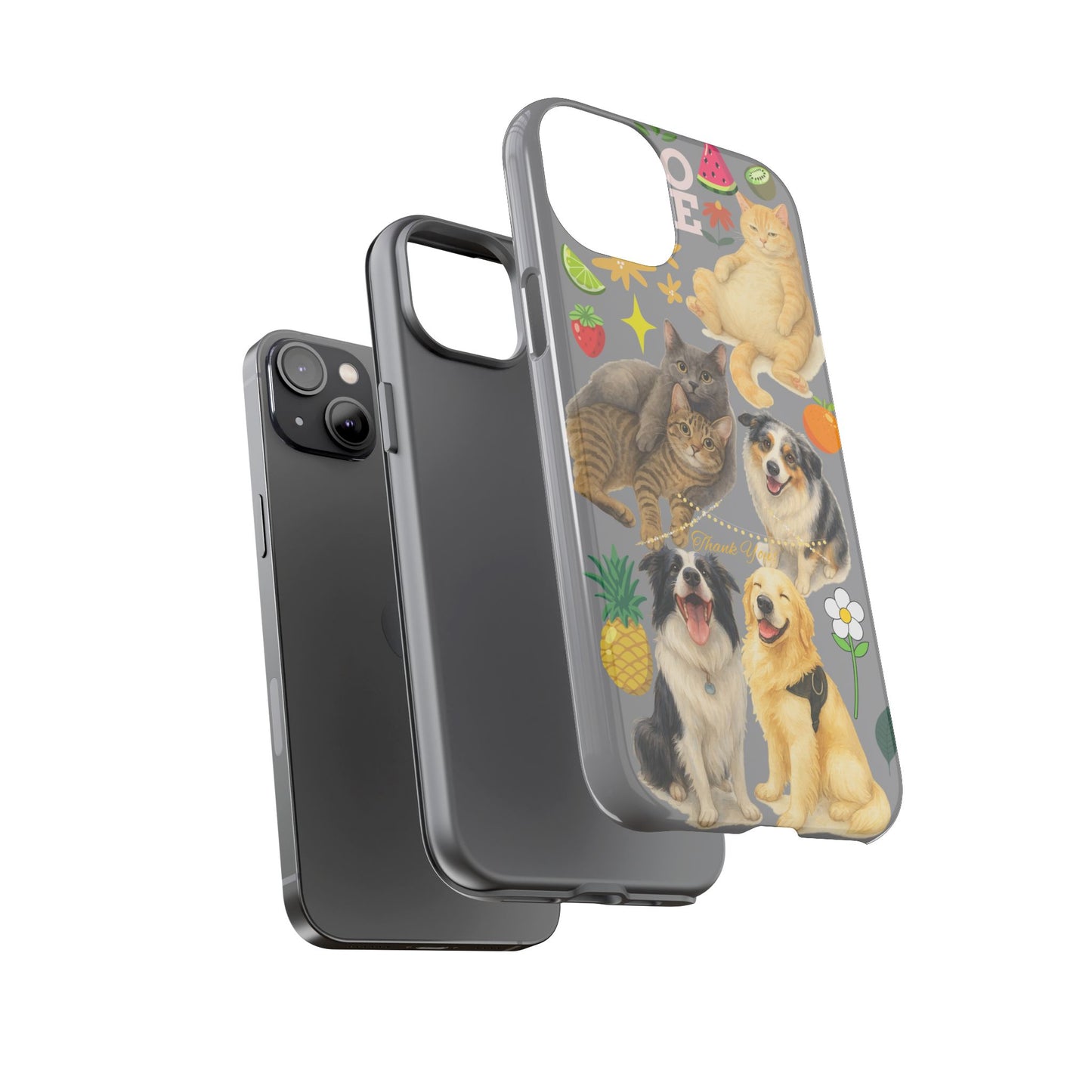 60A-3 Dog and Cat Printed Dual-Layer Phone Case In Grey – Glossy or Matte Finish – iPhone & Android Compatible