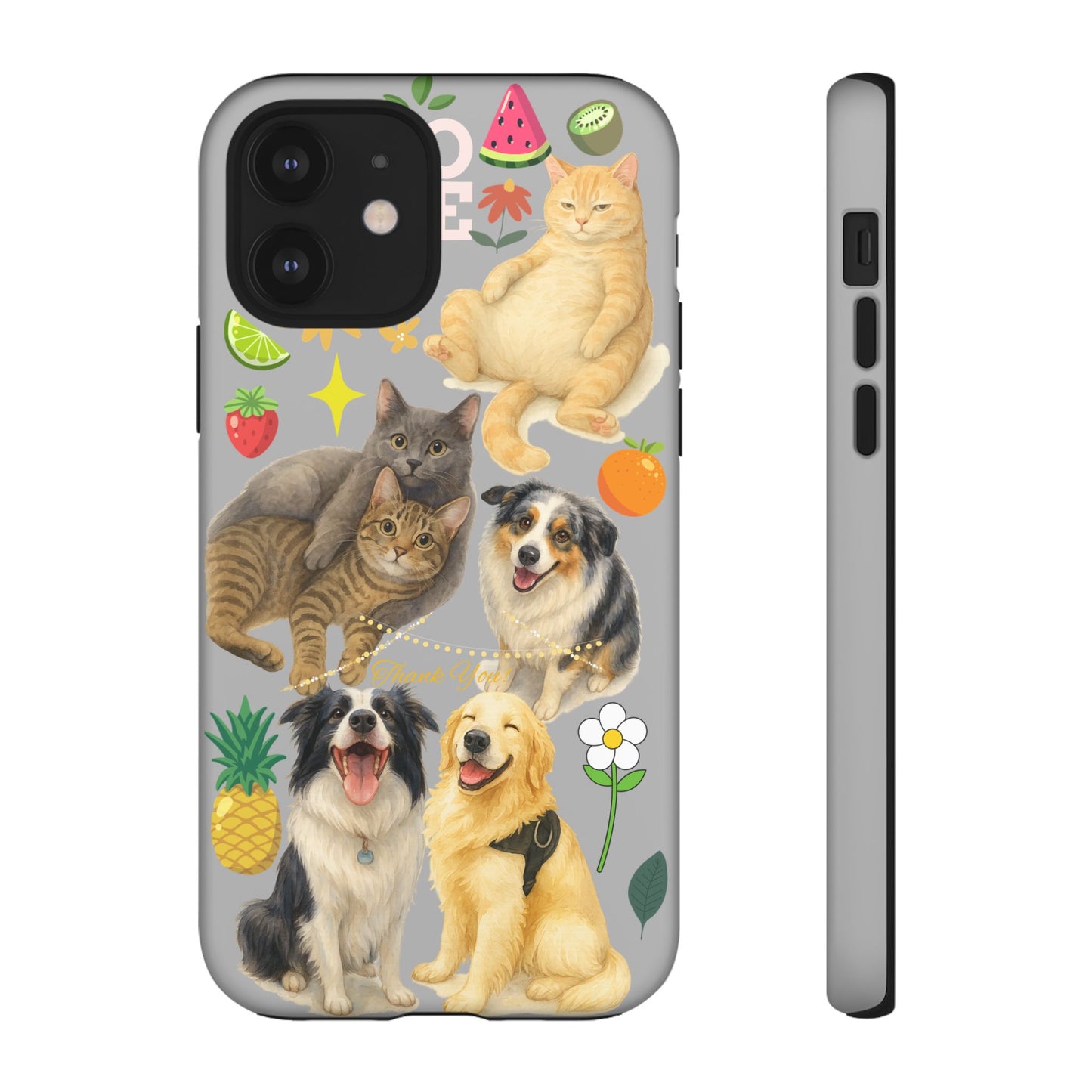 60A-6 Dog and Cat Printed Dual-Layer Phone Case In Light Grey – Glossy or Matte Finish – iPhone & Android Compatible