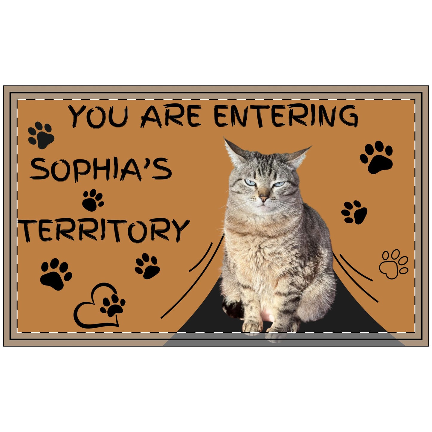 90E5-1 Personalized Pet Welcome Mat In Brown – Indoor/Outdoor Rug with Custom Name