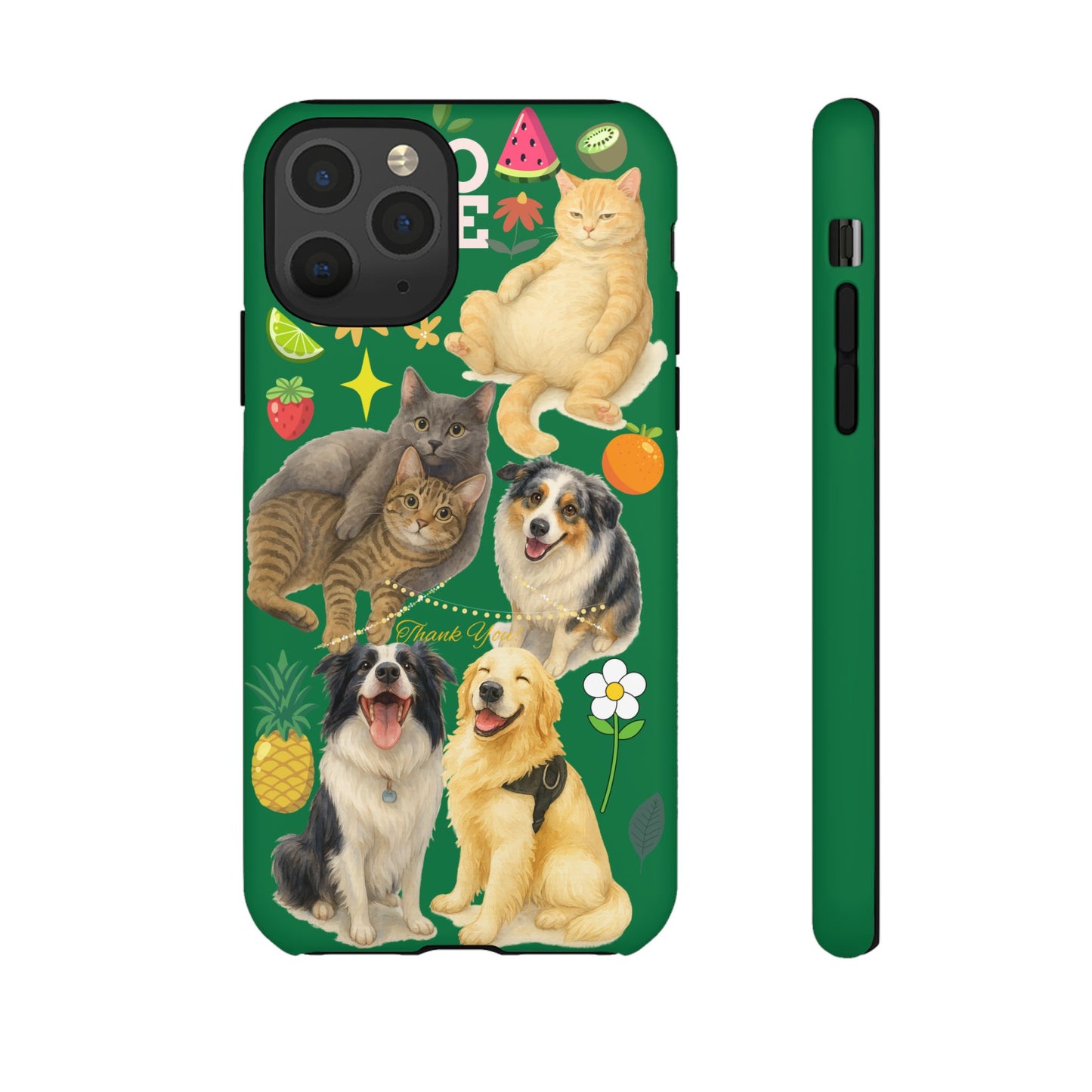 60A-10 Dog and Cat Printed Dual-Layer Phone Case In Dark Green – Glossy or Matte Finish – iPhone & Android Compatible