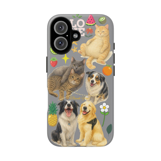 60A-3 Dog and Cat Printed Dual-Layer Phone Case In Grey – Glossy or Matte Finish – iPhone & Android Compatible
