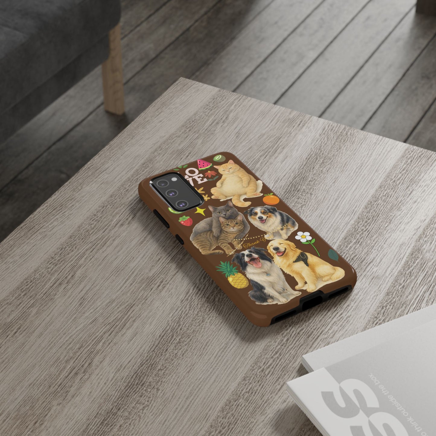 60A-11 Dog and Cat Printed Dual-Layer Phone Case In Dark Brown – Glossy or Matte Finish – iPhone & Android Compatible