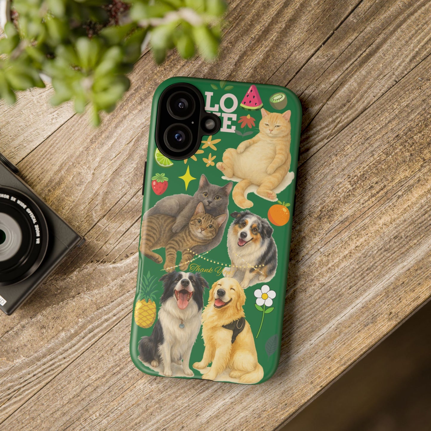 60A-10 Dog and Cat Printed Dual-Layer Phone Case In Dark Green – Glossy or Matte Finish – iPhone & Android Compatible