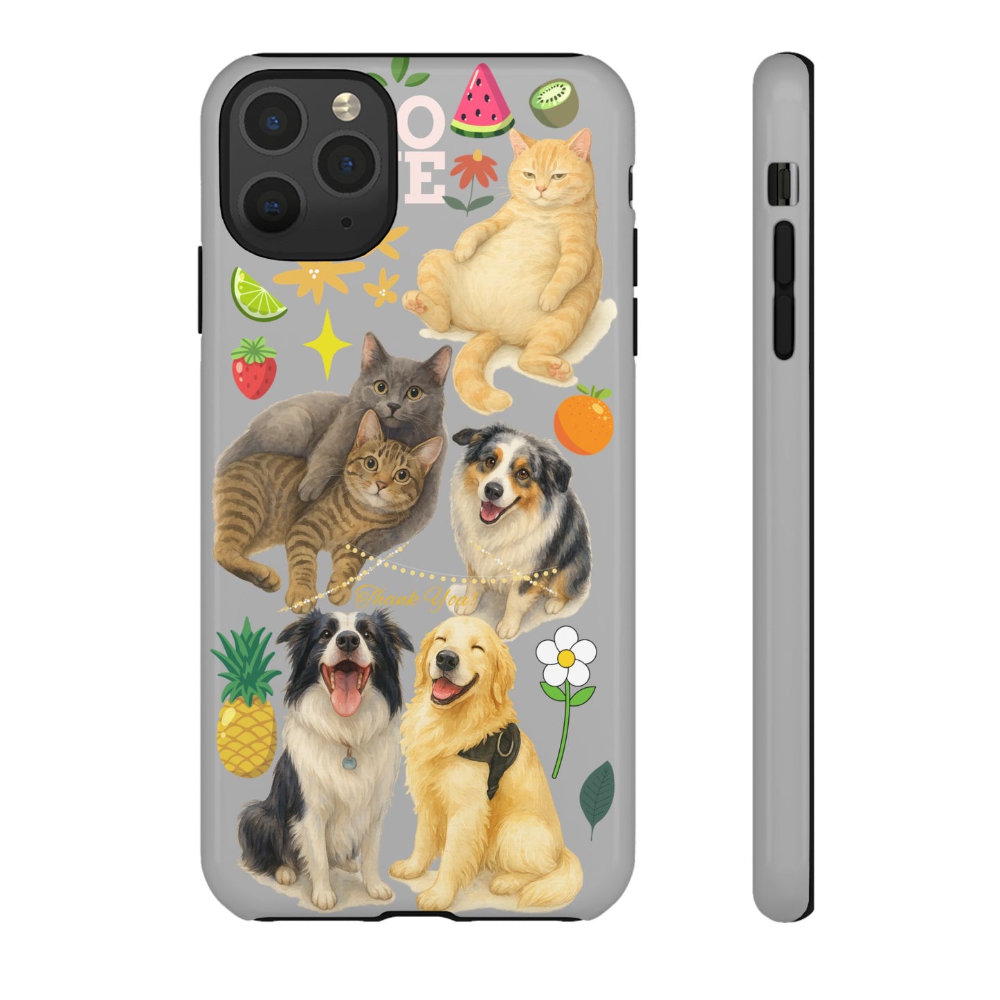 60A-6 Dog and Cat Printed Dual-Layer Phone Case In Light Grey – Glossy or Matte Finish – iPhone & Android Compatible