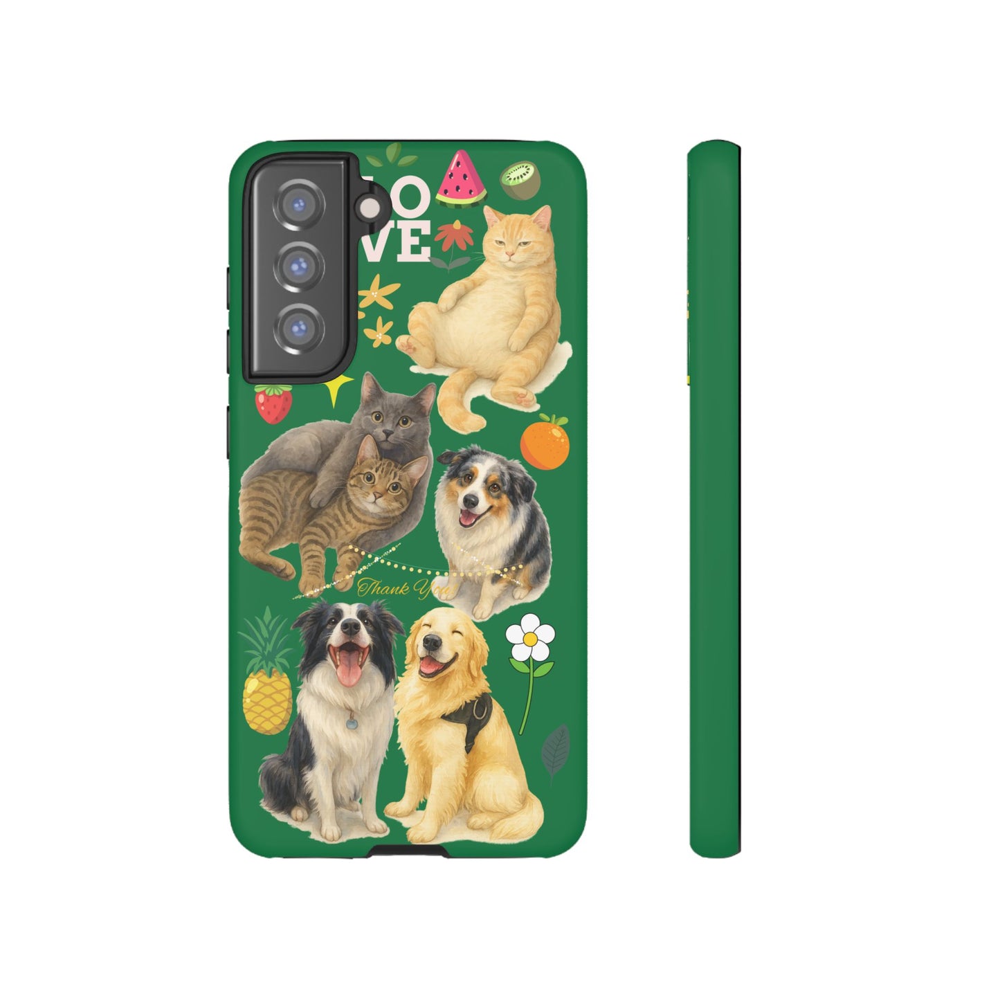 60A-10 Dog and Cat Printed Dual-Layer Phone Case In Dark Green – Glossy or Matte Finish – iPhone & Android Compatible