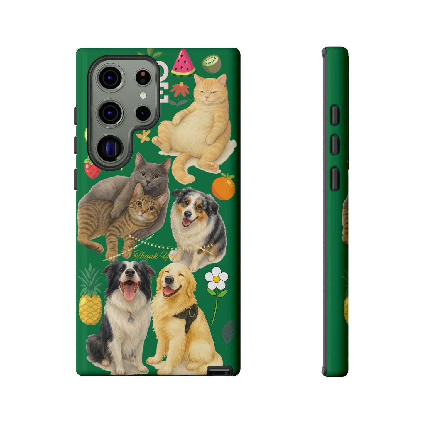 60A-10 Dog and Cat Printed Dual-Layer Phone Case In Dark Green – Glossy or Matte Finish – iPhone & Android Compatible