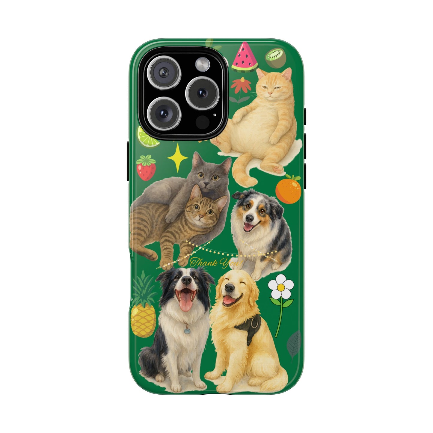60A-10 Dog and Cat Printed Dual-Layer Phone Case In Dark Green – Glossy or Matte Finish – iPhone & Android Compatible