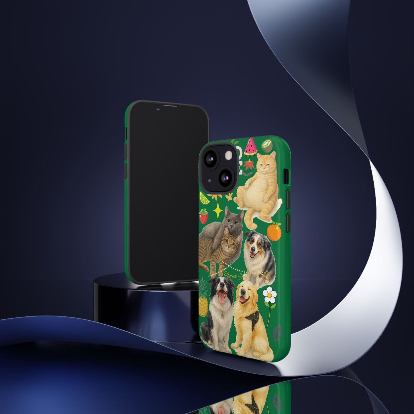 60A-10 Dog and Cat Printed Dual-Layer Phone Case In Dark Green – Glossy or Matte Finish – iPhone & Android Compatible