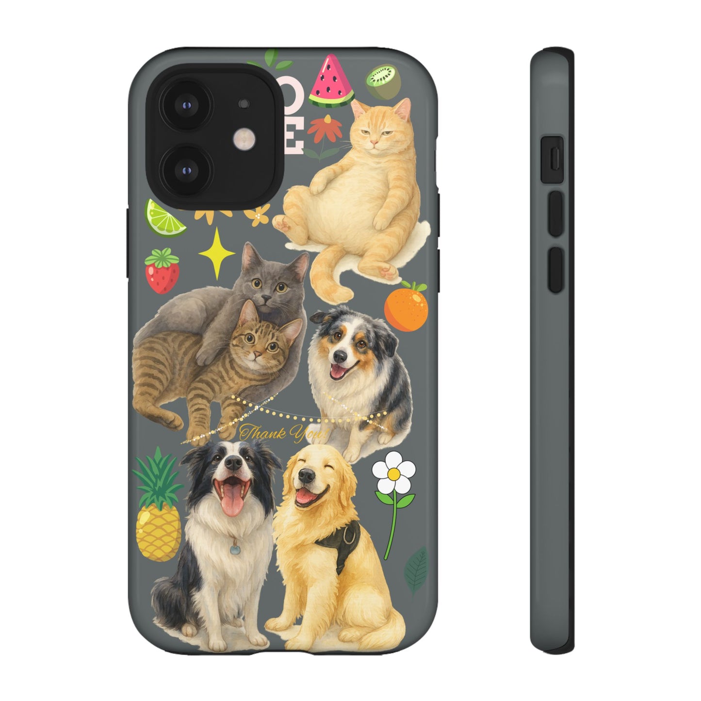60A-7 Dog and Cat Printed Dual-Layer Phone Case In Dark Grey – Glossy or Matte Finish – iPhone & Android Compatible