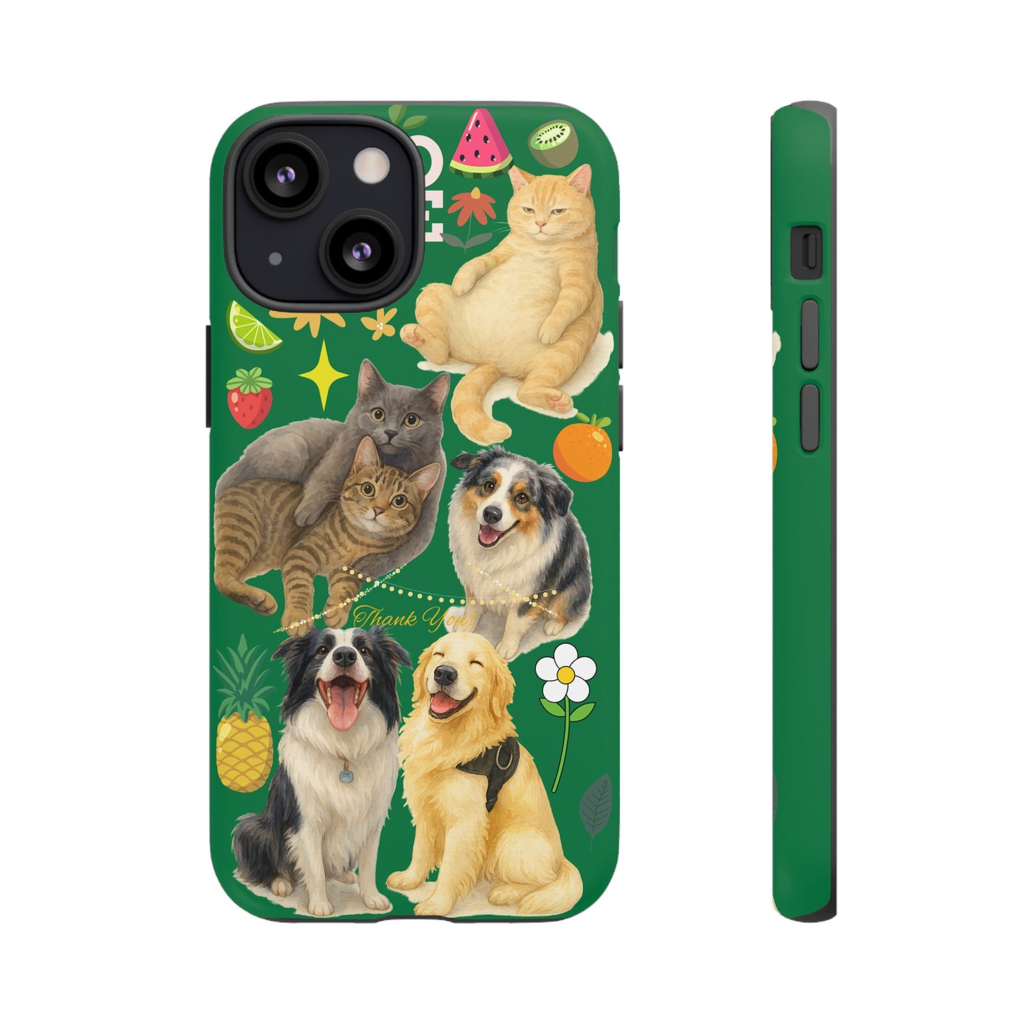 60A-10 Dog and Cat Printed Dual-Layer Phone Case In Dark Green – Glossy or Matte Finish – iPhone & Android Compatible