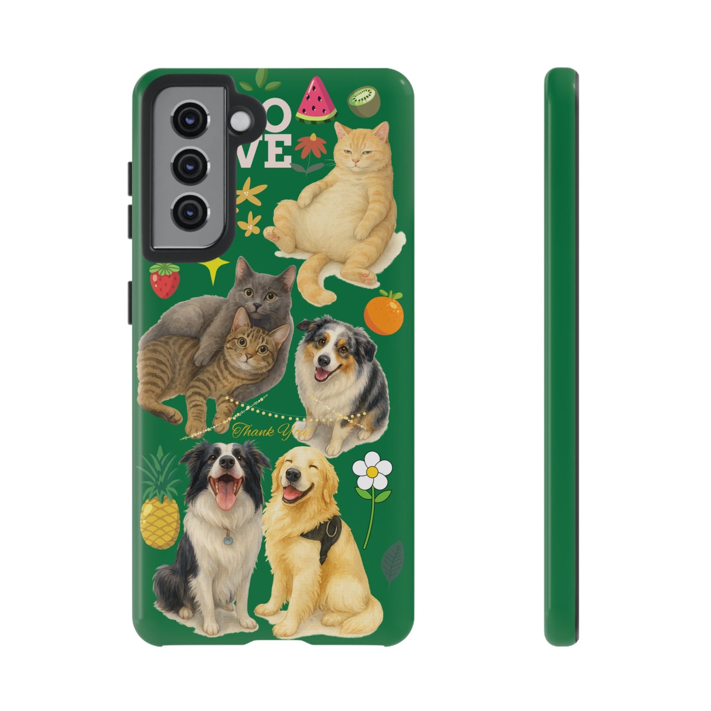 60A-10 Dog and Cat Printed Dual-Layer Phone Case In Dark Green – Glossy or Matte Finish – iPhone & Android Compatible