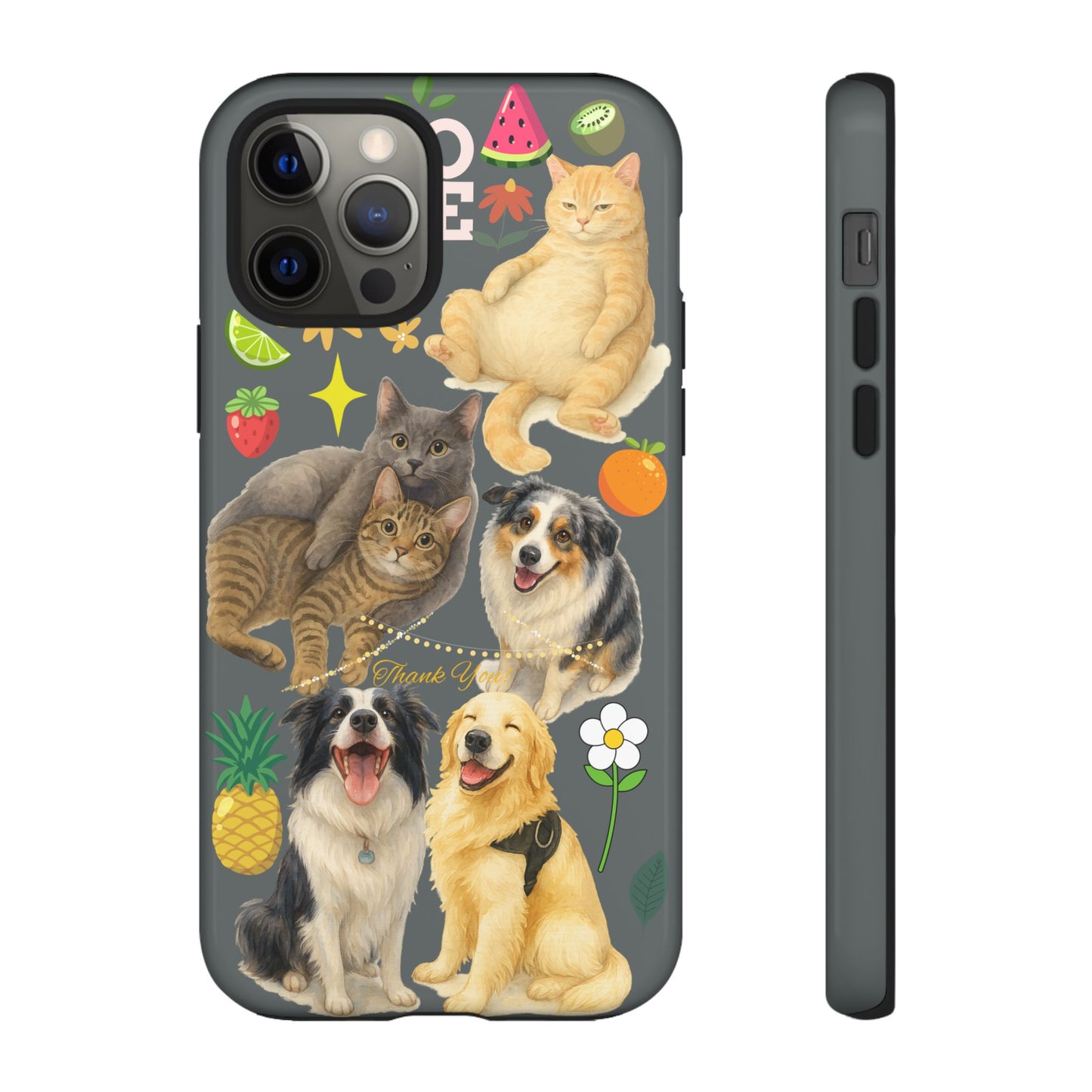 60A-7 Dog and Cat Printed Dual-Layer Phone Case In Dark Grey – Glossy or Matte Finish – iPhone & Android Compatible