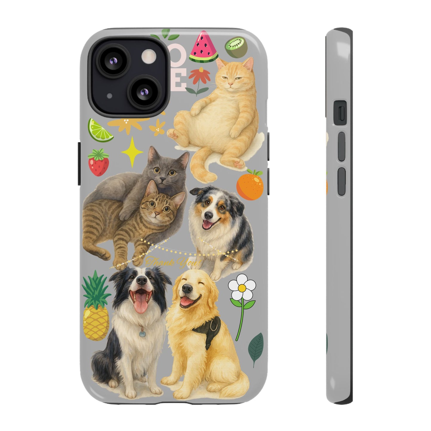60A-6 Dog and Cat Printed Dual-Layer Phone Case In Light Grey – Glossy or Matte Finish – iPhone & Android Compatible