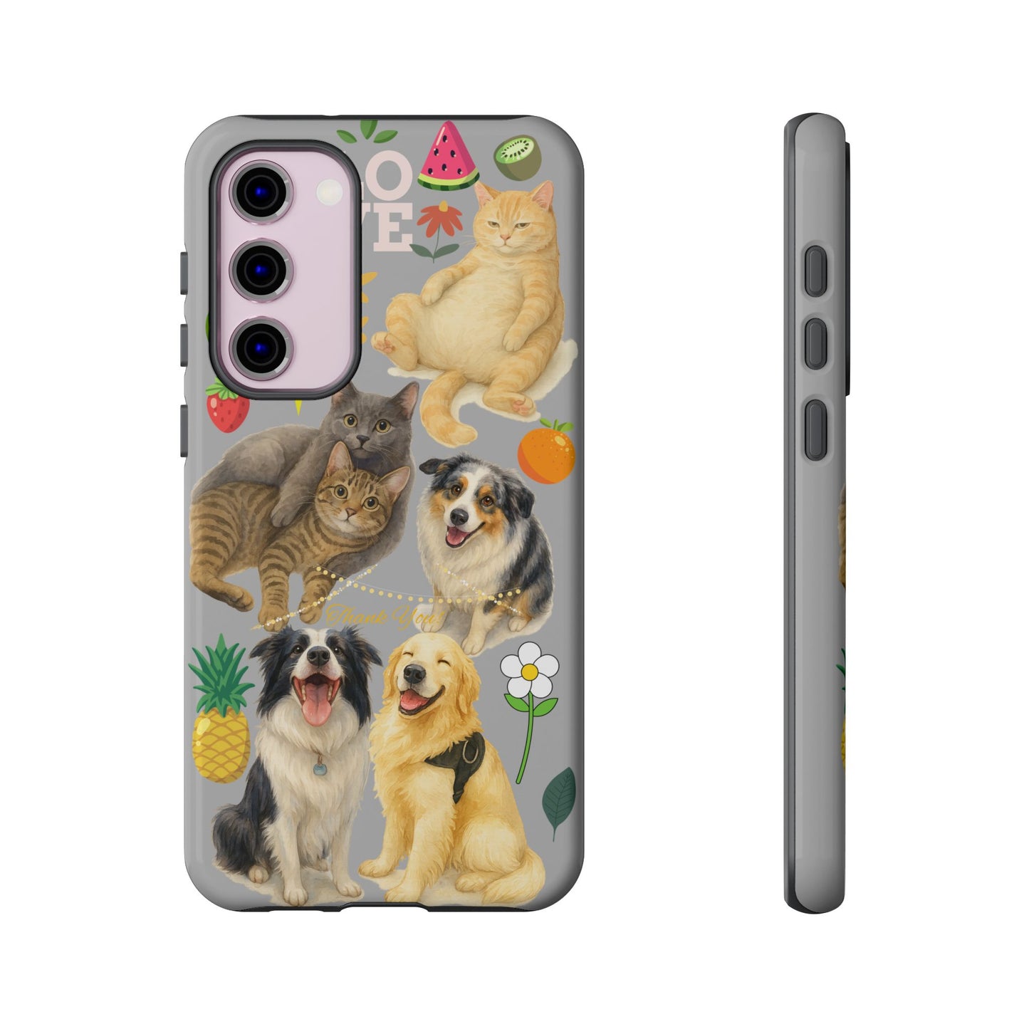 60A-6 Dog and Cat Printed Dual-Layer Phone Case In Light Grey – Glossy or Matte Finish – iPhone & Android Compatible