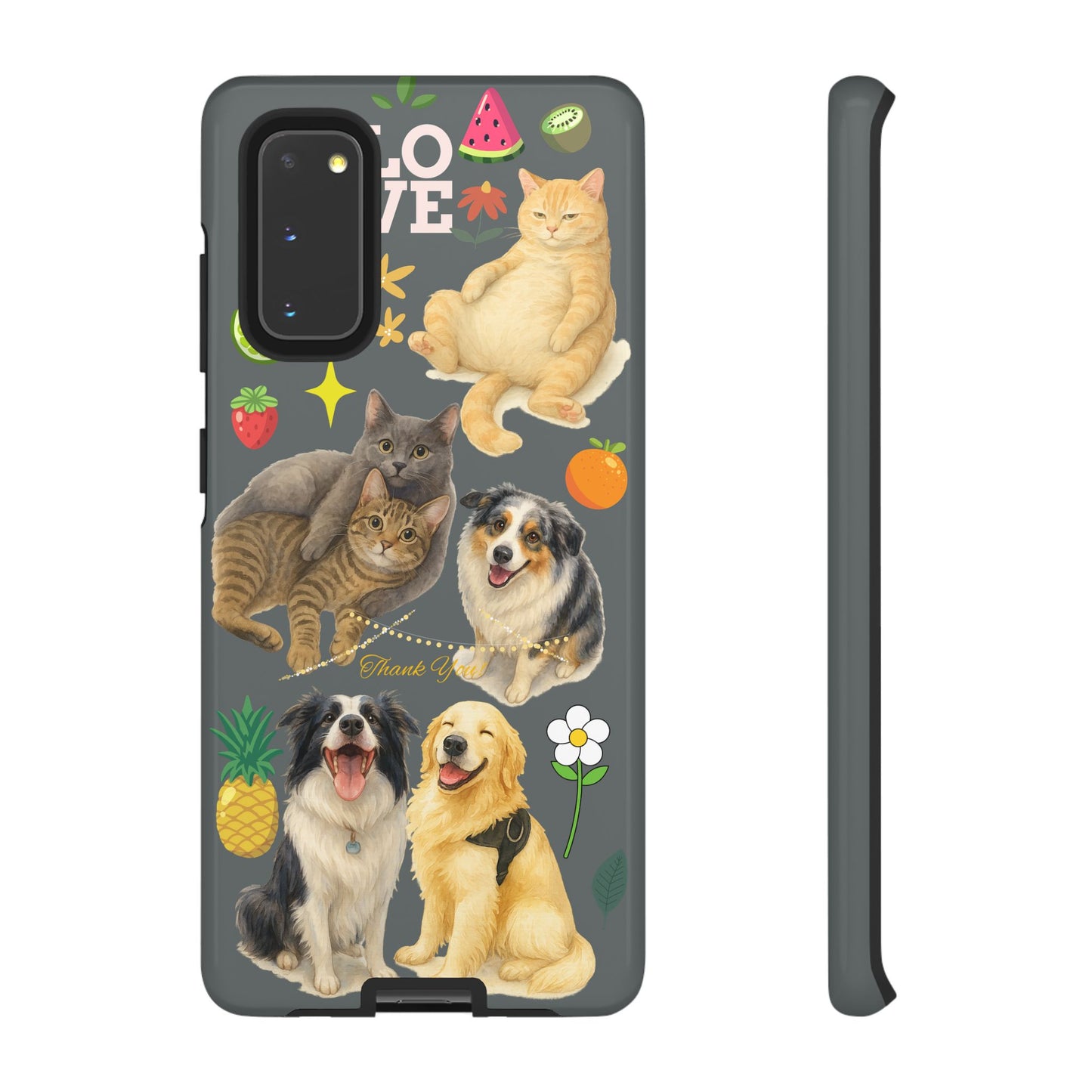 60A-7 Dog and Cat Printed Dual-Layer Phone Case In Dark Grey – Glossy or Matte Finish – iPhone & Android Compatible