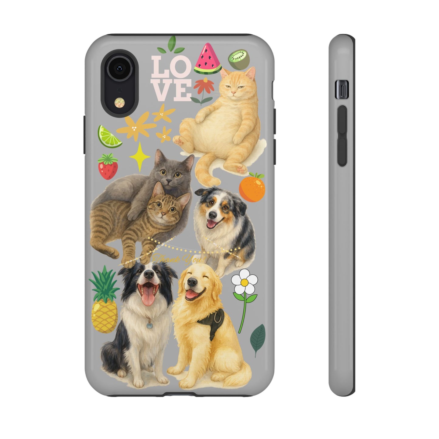 60A-6 Dog and Cat Printed Dual-Layer Phone Case In Light Grey – Glossy or Matte Finish – iPhone & Android Compatible