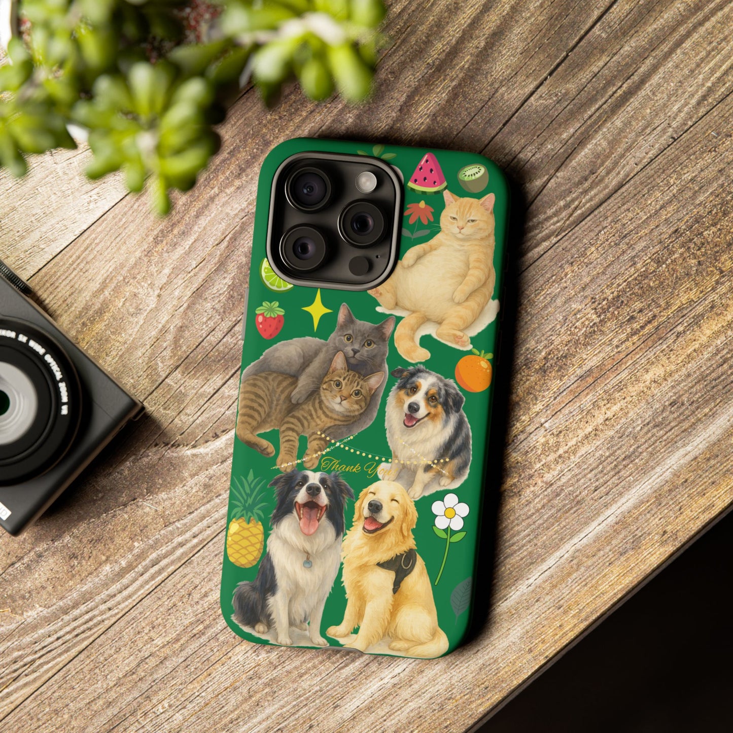 60A-10 Dog and Cat Printed Dual-Layer Phone Case In Dark Green – Glossy or Matte Finish – iPhone & Android Compatible