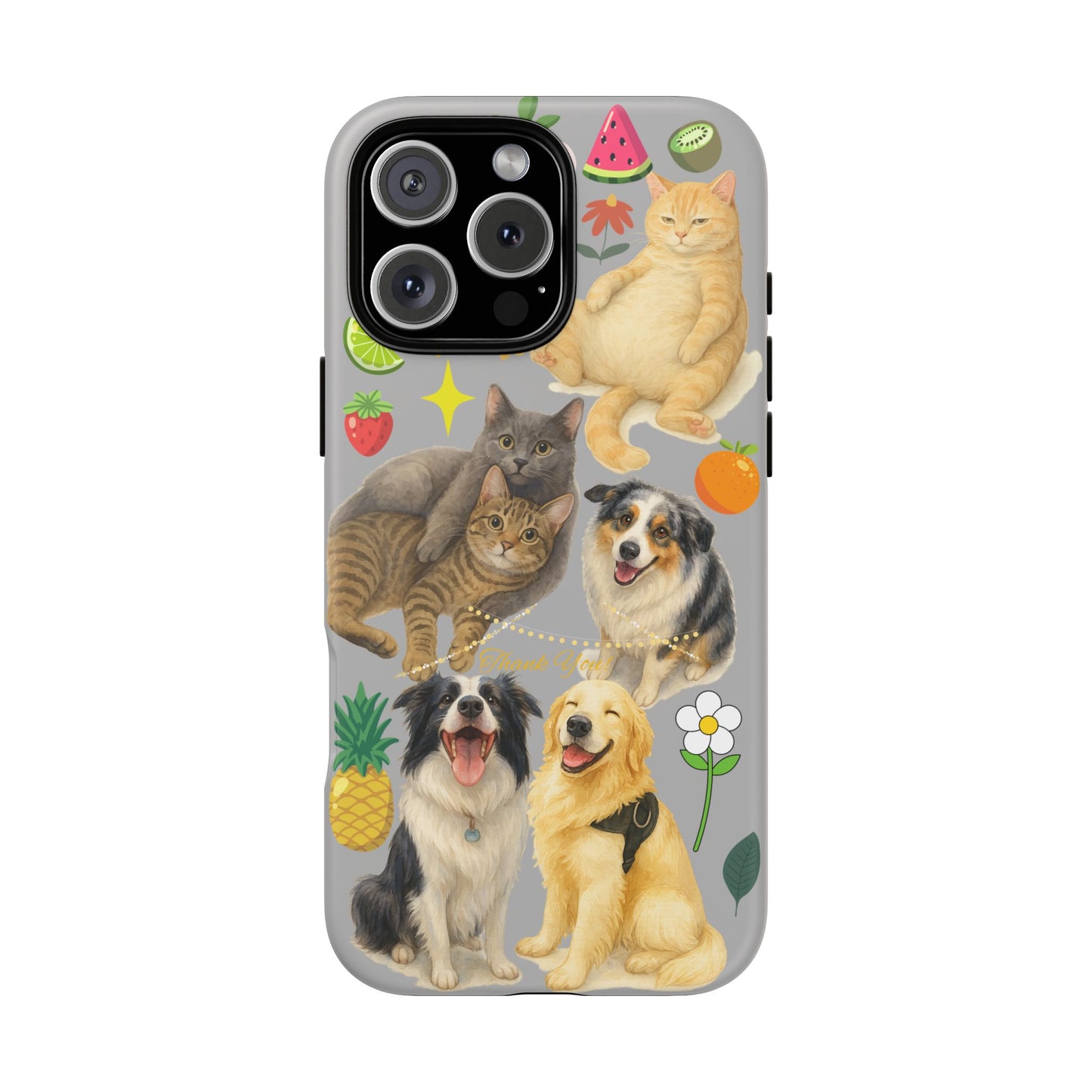 60A-6 Dog and Cat Printed Dual-Layer Phone Case In Light Grey – Glossy or Matte Finish – iPhone & Android Compatible